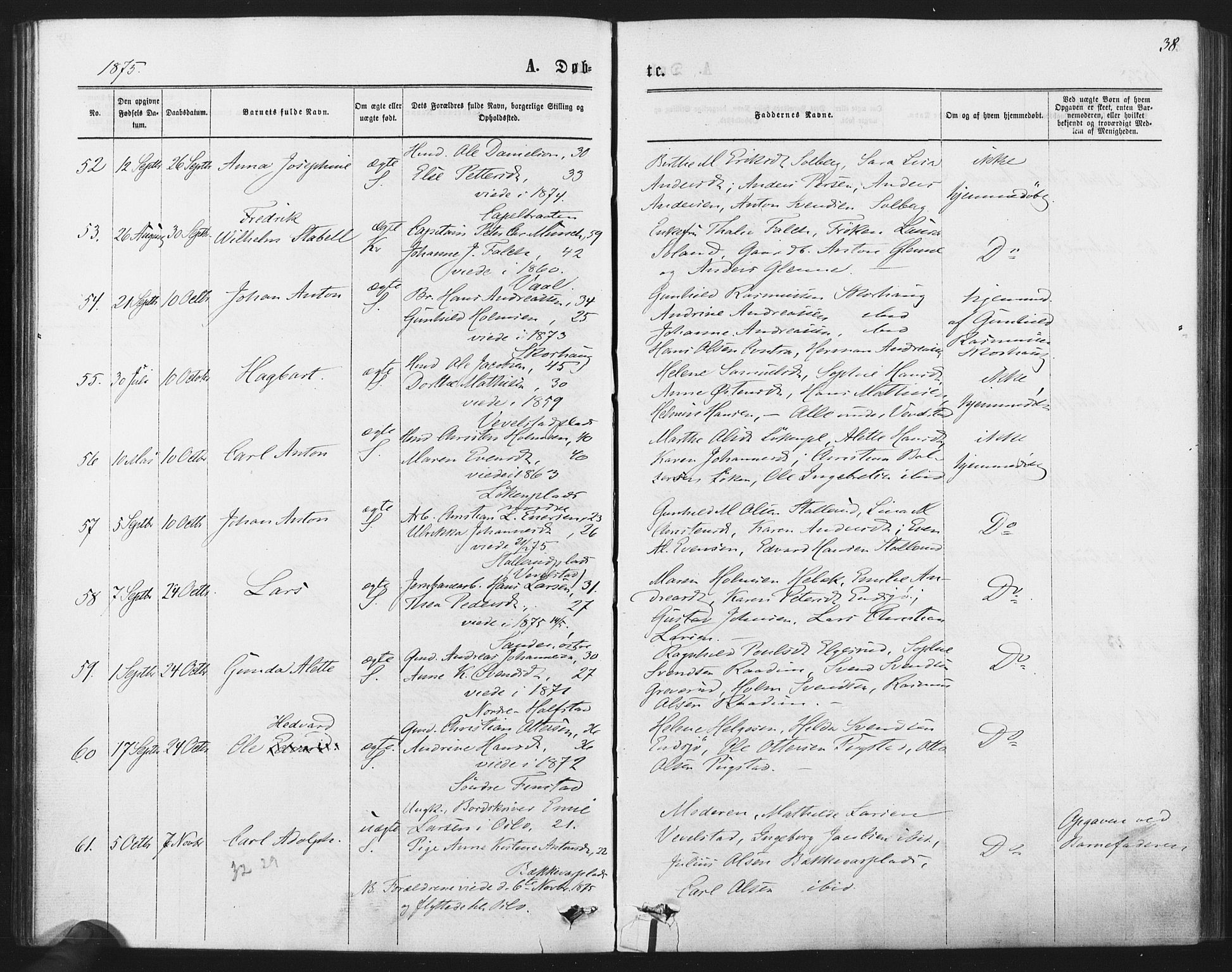 Kråkstad prestekontor Kirkebøker, AV/SAO-A-10125a/F/Fa/L0008: Parish register (official) no. I 8, 1870-1879, p. 38