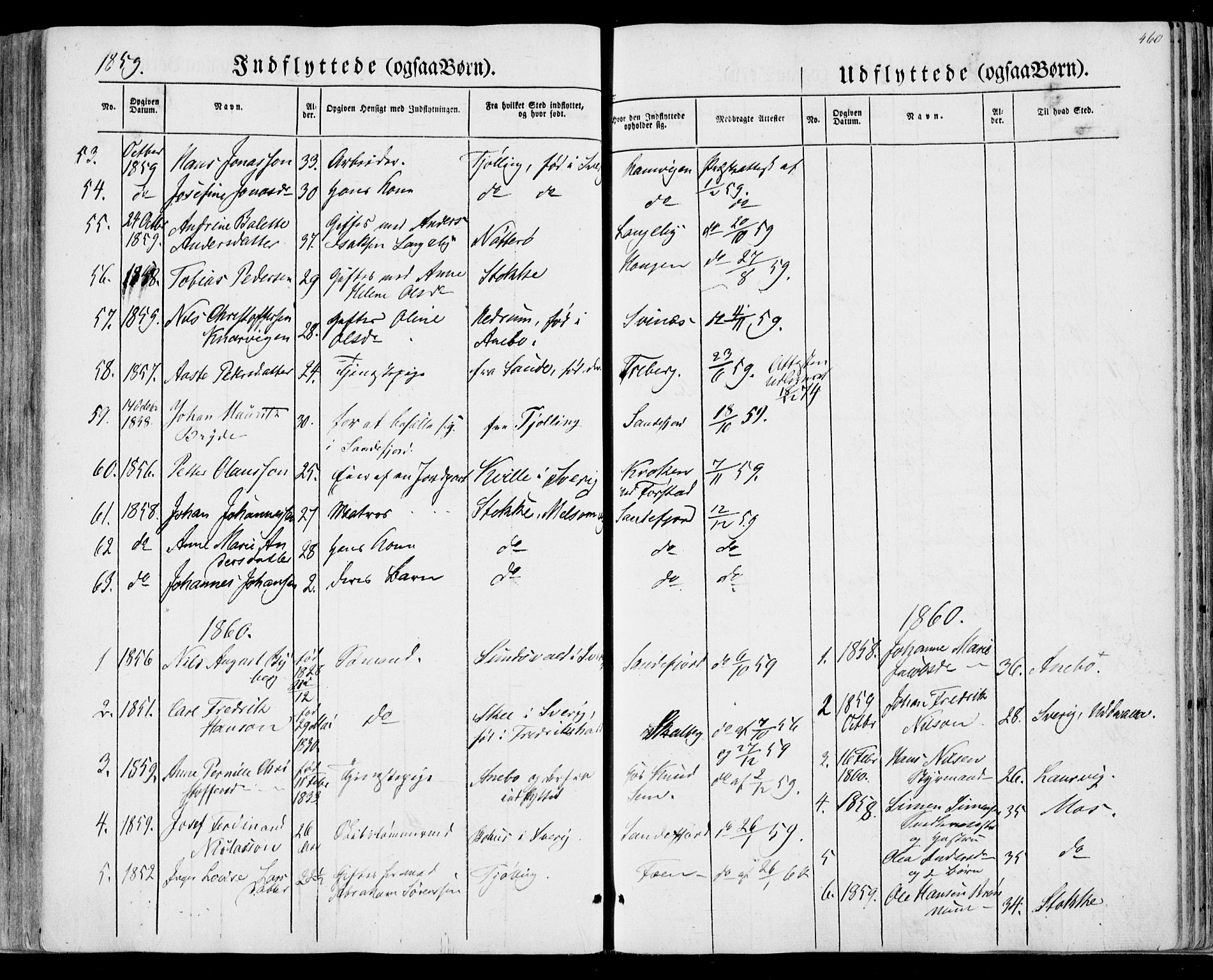 Sandar kirkebøker, SAKO/A-243/F/Fa/L0007: Parish register (official) no. 7, 1855-1861, p. 460
