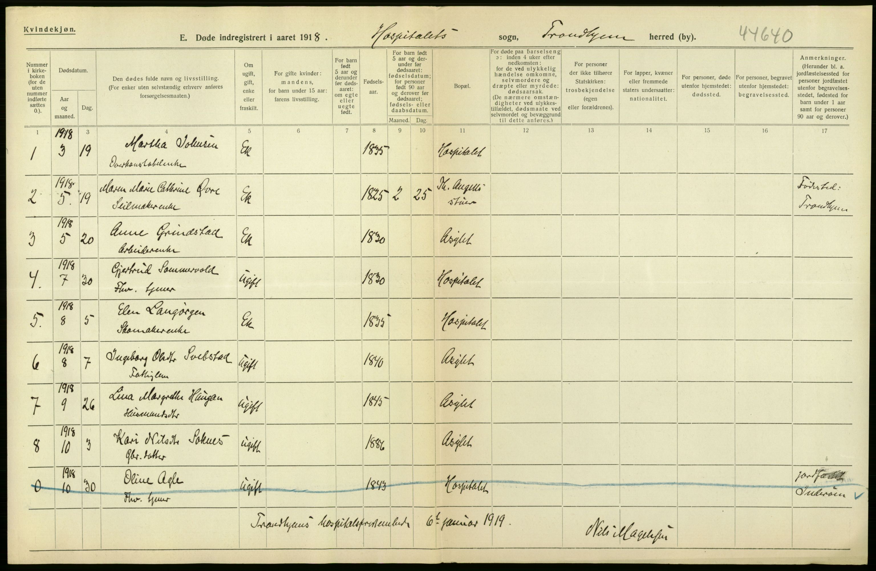 Statistisk sentralbyrå, Sosiodemografiske emner, Befolkning, AV/RA-S-2228/D/Df/Dfb/Dfbh/L0049: Trondheim: Døde, dødfødte., 1918, p. 314