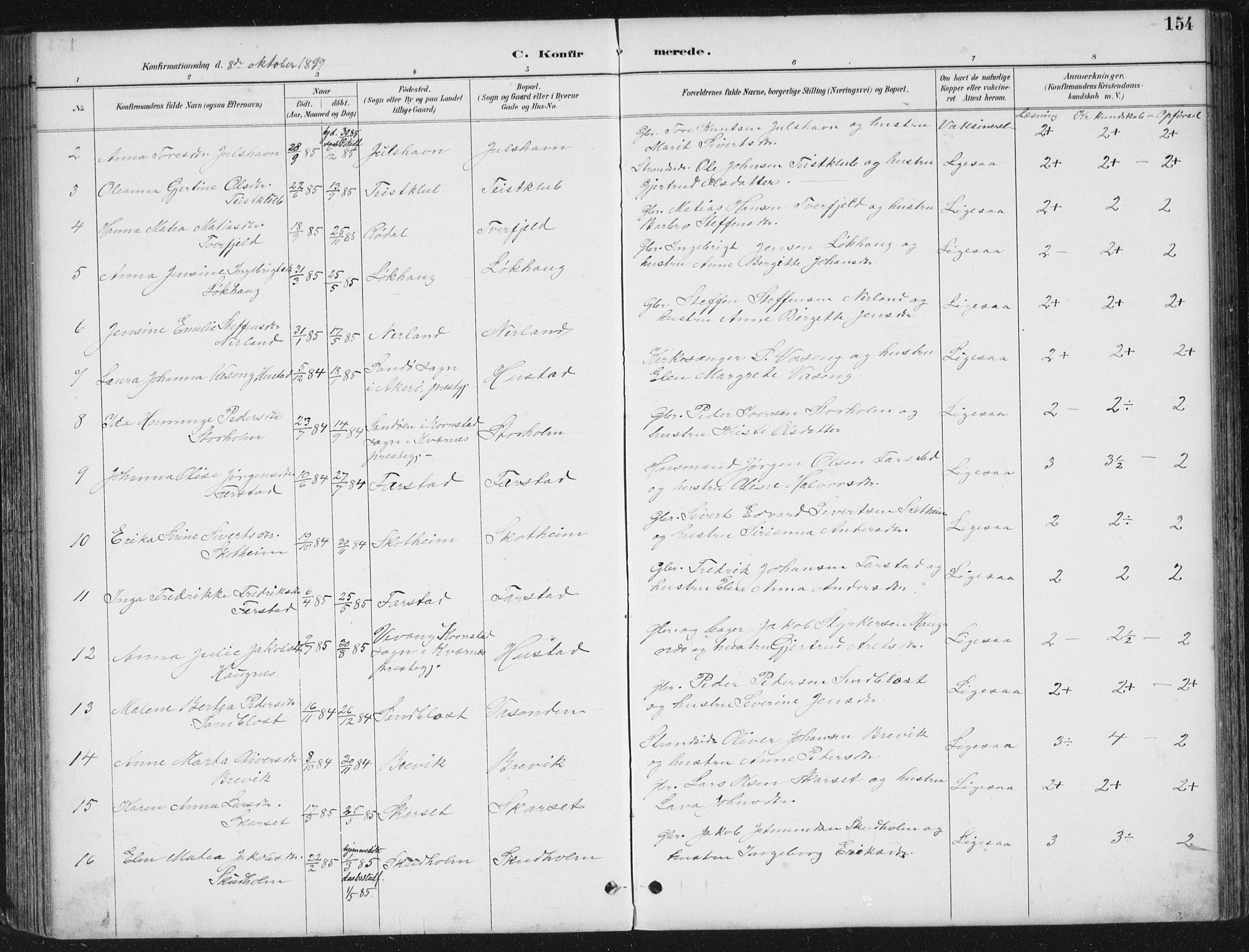 Ministerialprotokoller, klokkerbøker og fødselsregistre - Møre og Romsdal, AV/SAT-A-1454/567/L0783: Parish register (copy) no. 567C03, 1887-1903, p. 154