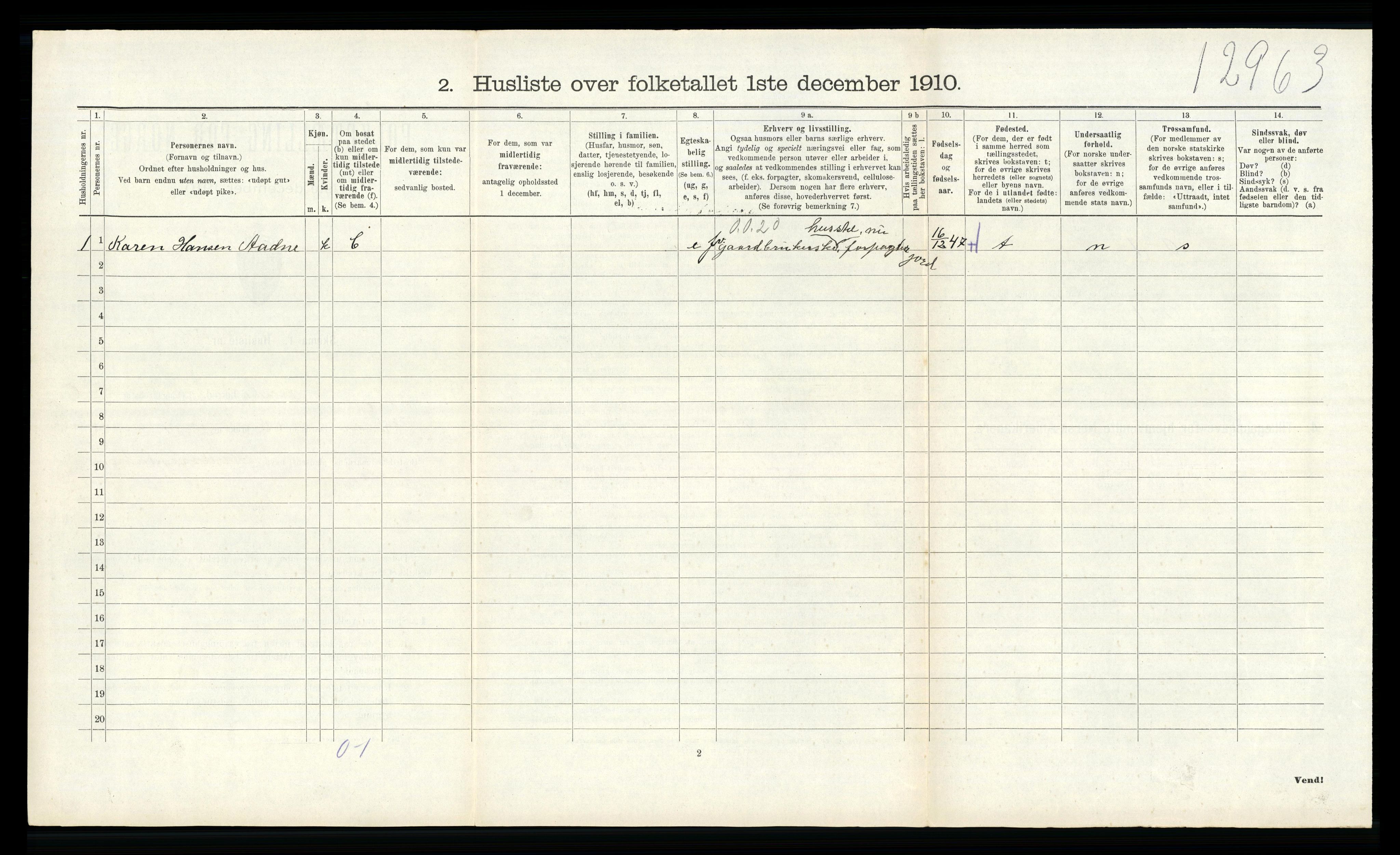 RA, 1910 census for Andebu, 1910, p. 518