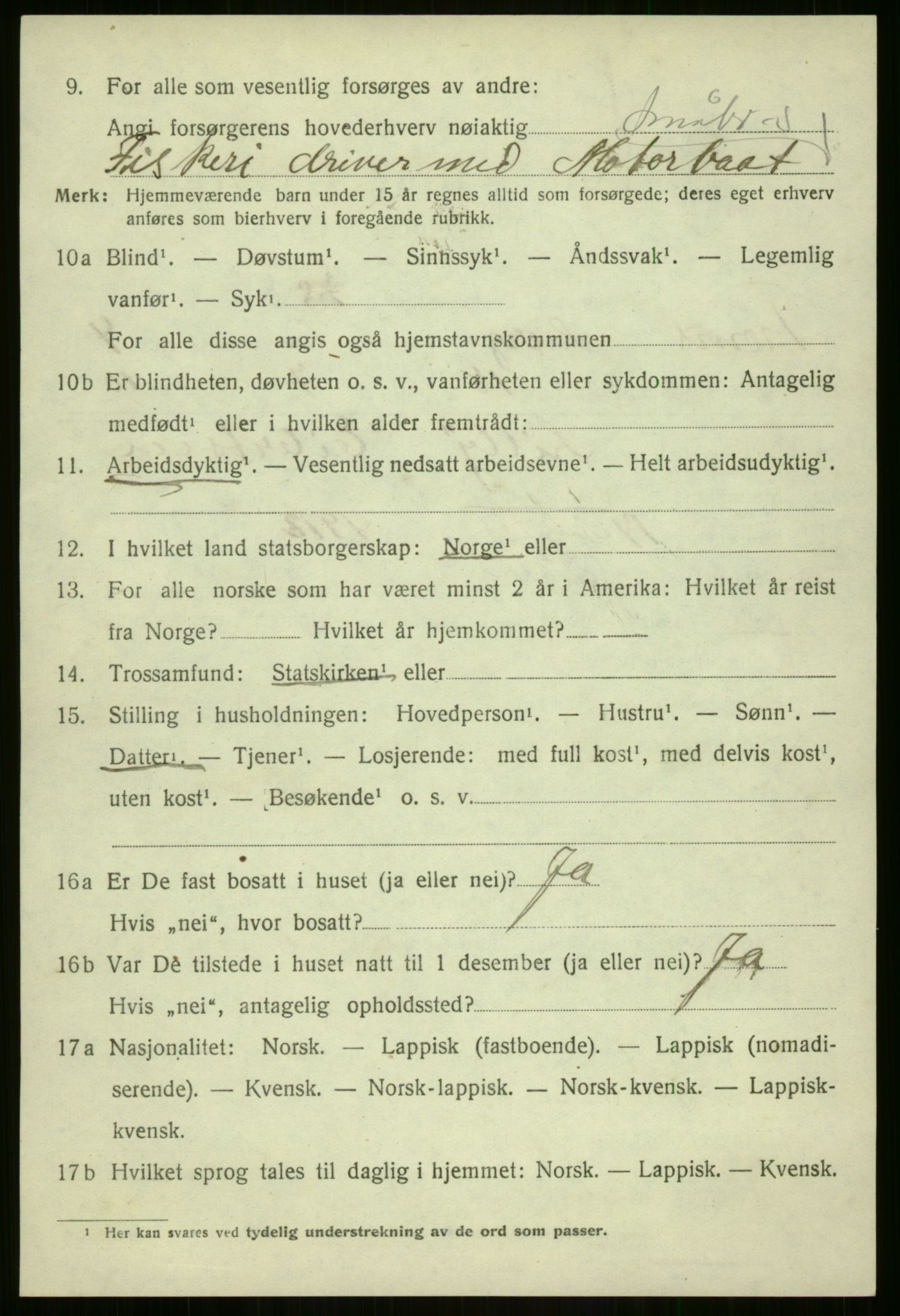 SATØ, 1920 census for Berg, 1920, p. 1695