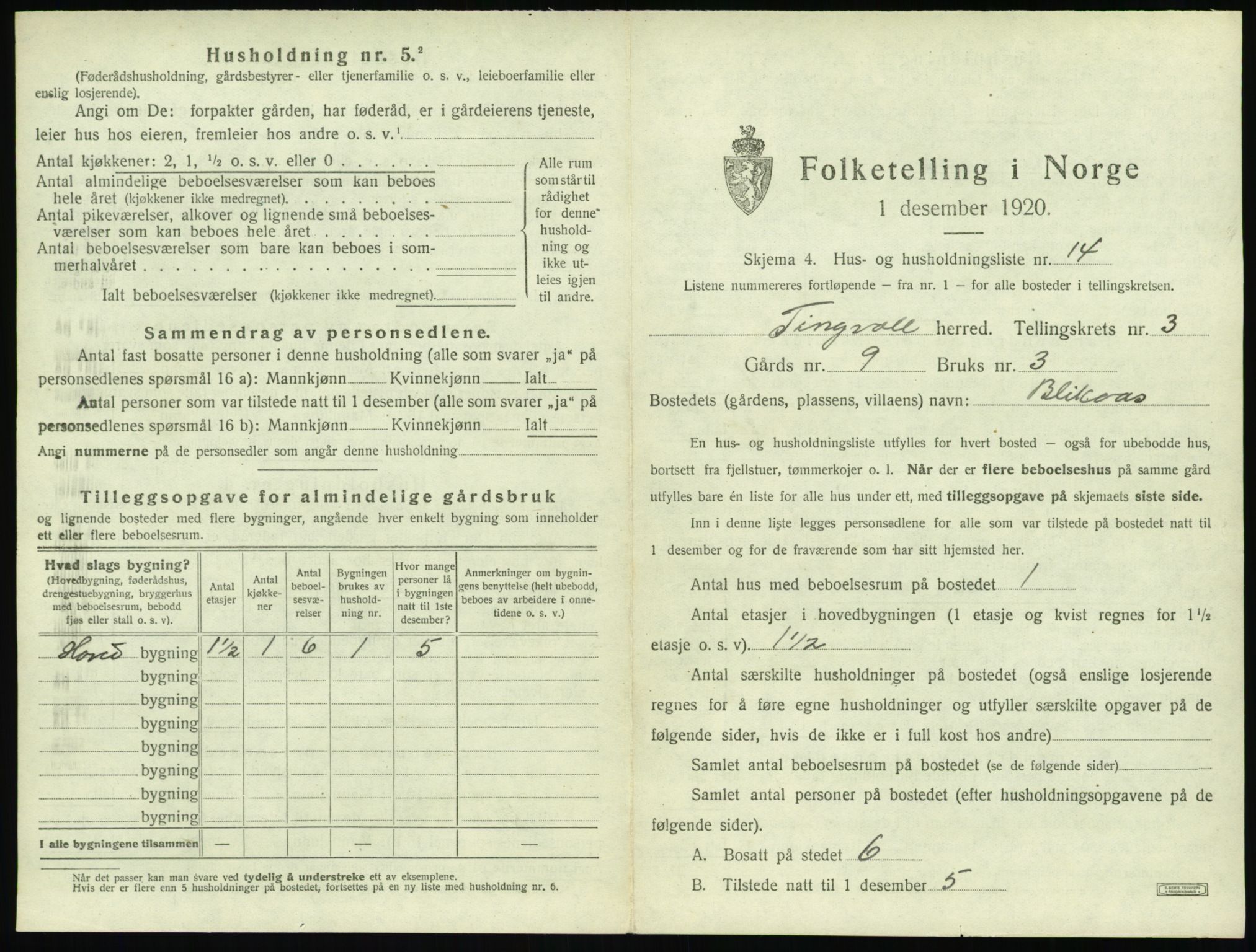 SAT, 1920 census for Tingvoll, 1920, p. 176