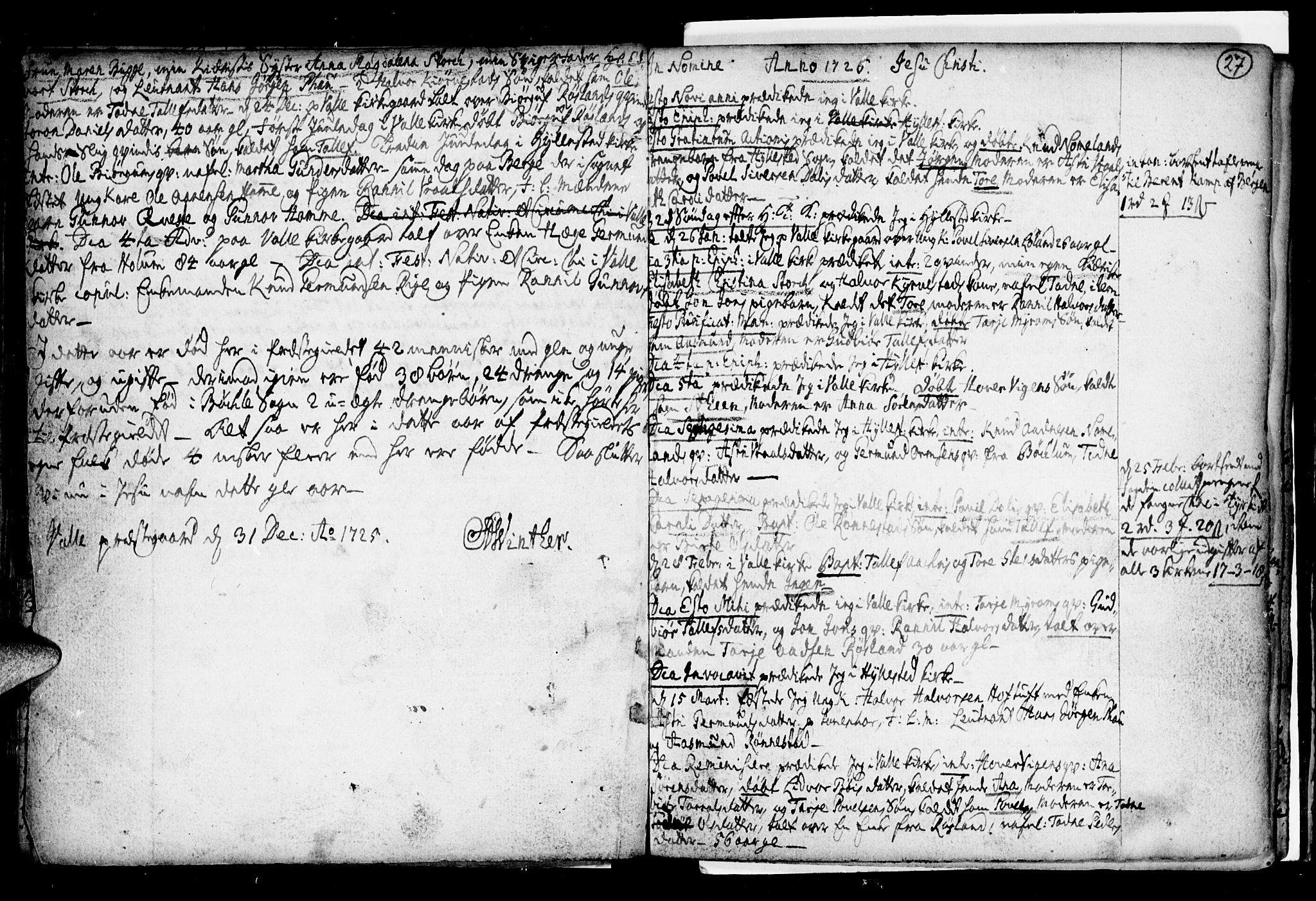 Valle sokneprestkontor, AV/SAK-1111-0044/F/Fa/Fac/L0001: Parish register (official) no. A 1, 1714-1745, p. 27