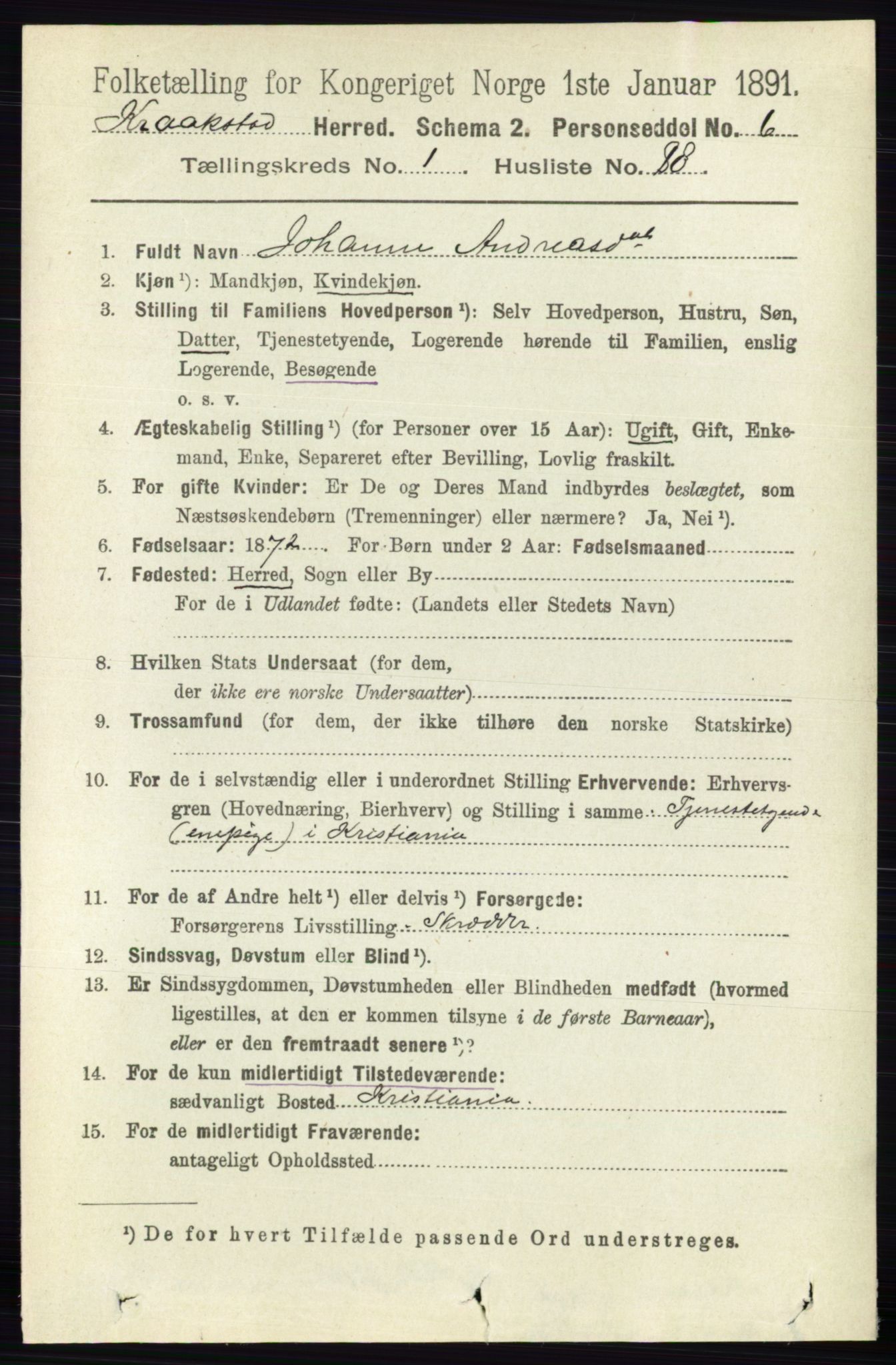 RA, 1891 census for 0212 Kråkstad, 1891, p. 672