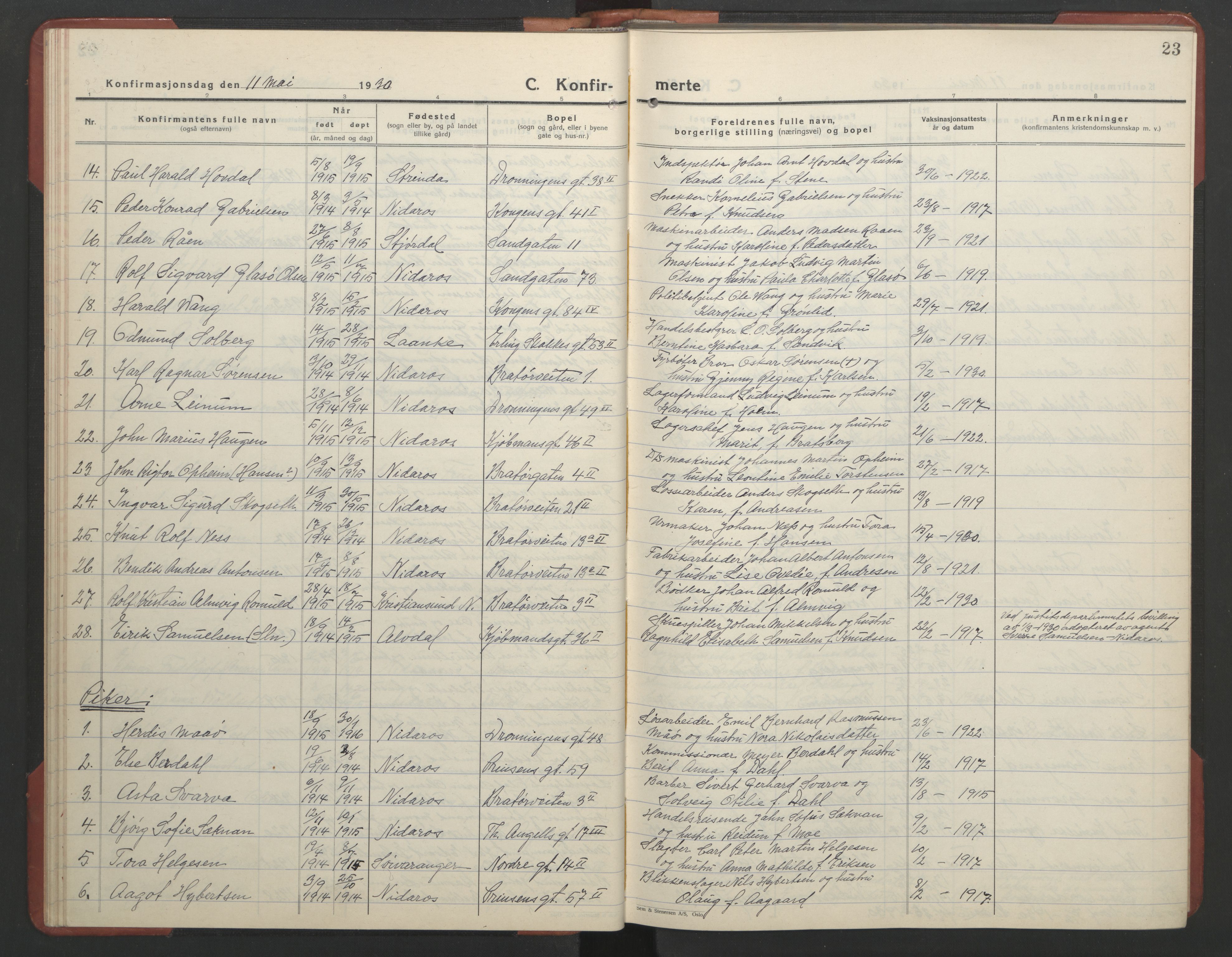 Ministerialprotokoller, klokkerbøker og fødselsregistre - Sør-Trøndelag, SAT/A-1456/602/L0151: Parish register (copy) no. 602C19, 1925-1951, p. 23