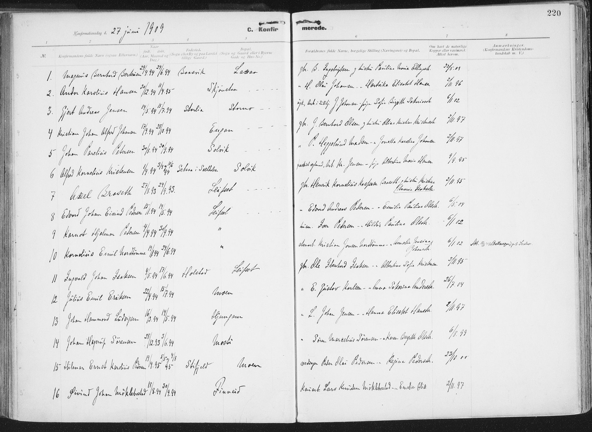 Ministerialprotokoller, klokkerbøker og fødselsregistre - Nordland, SAT/A-1459/849/L0696: Parish register (official) no. 849A08, 1898-1910, p. 220
