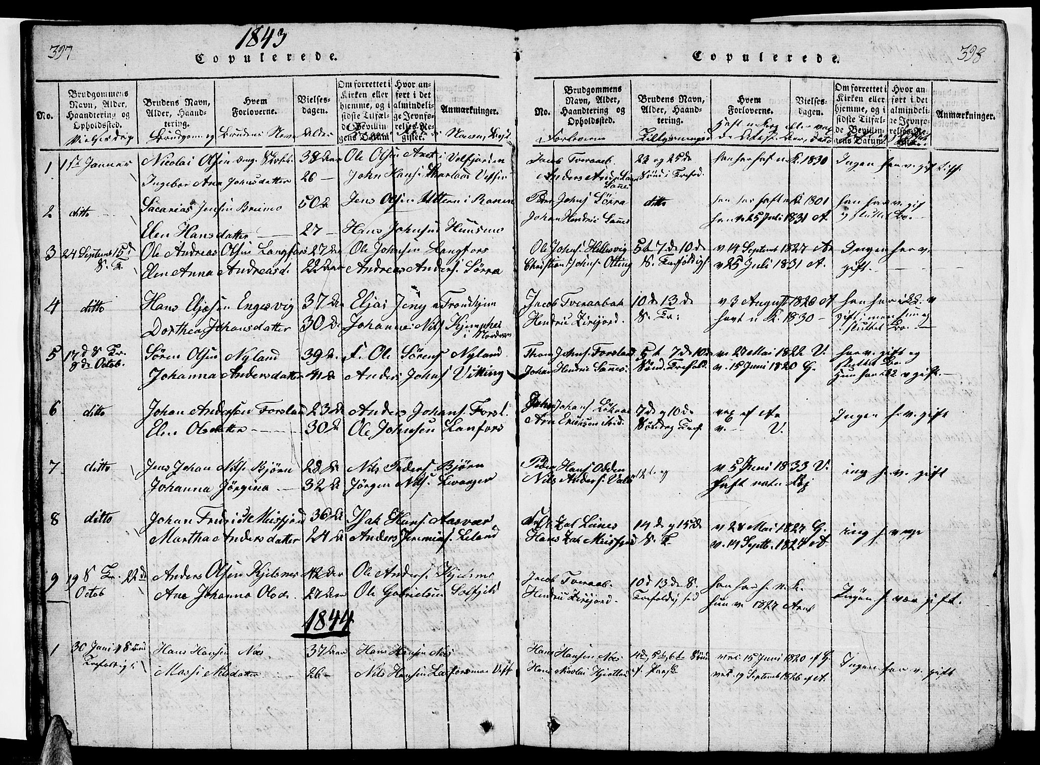 Ministerialprotokoller, klokkerbøker og fødselsregistre - Nordland, AV/SAT-A-1459/831/L0474: Parish register (copy) no. 831C01, 1820-1850, p. 397-398