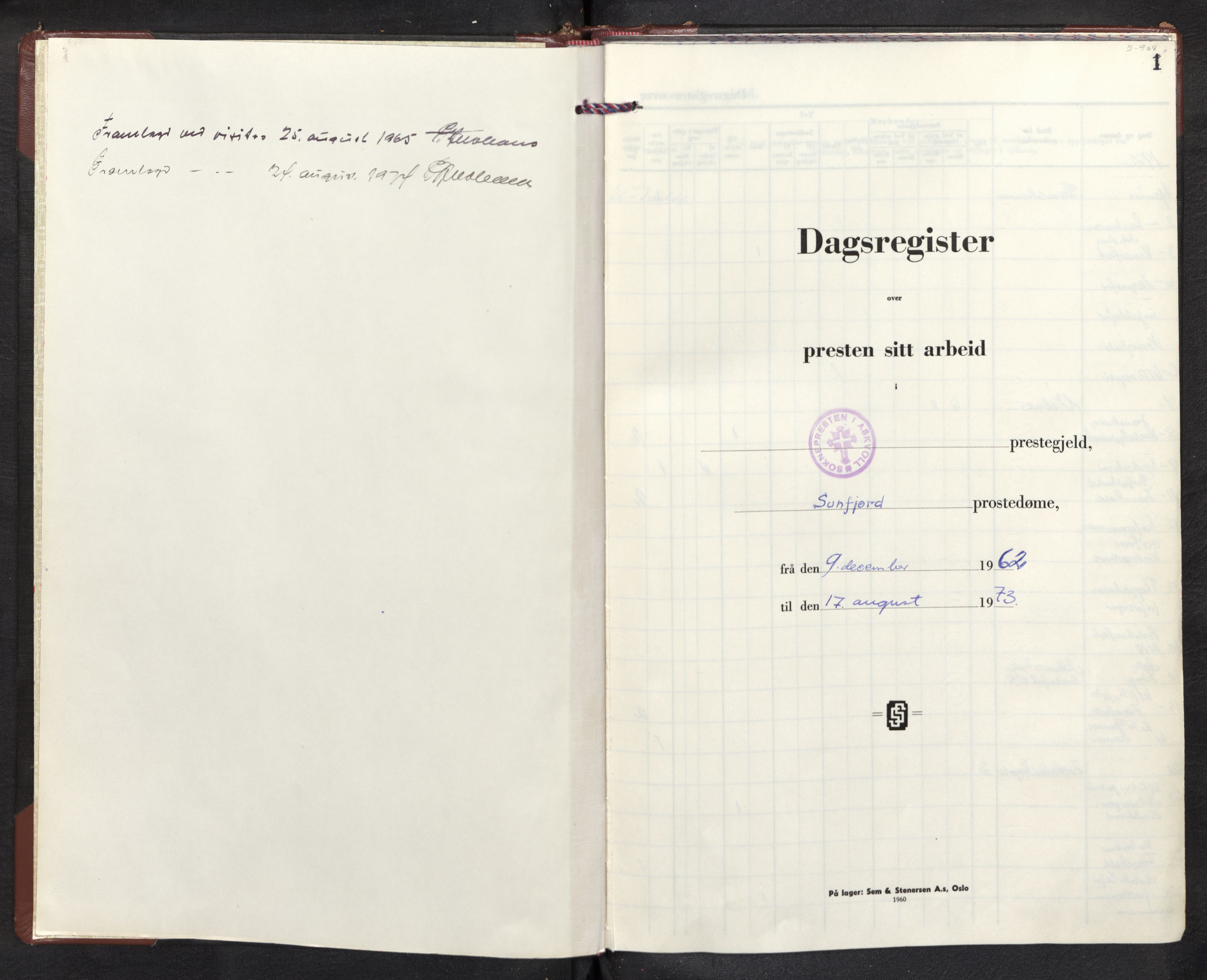 Askvoll sokneprestembete, SAB/A-79501/H/Haa/Haad/L0005: Diary records no. D 5, 1962-1973, p. 0b-1a