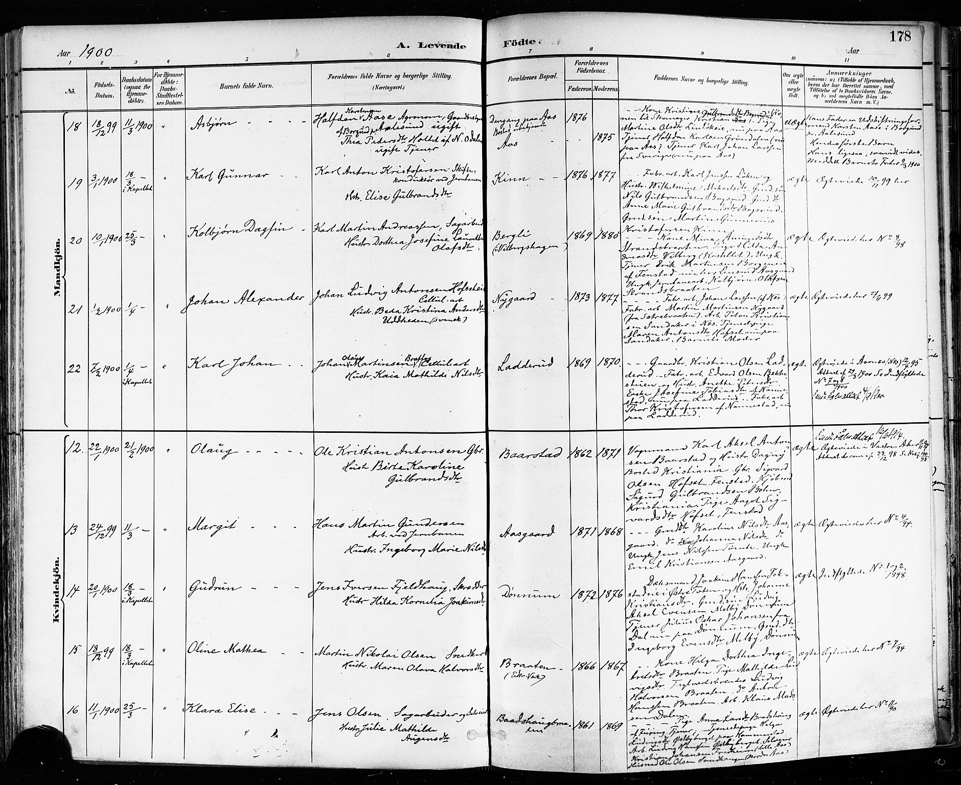 Eidsvoll prestekontor Kirkebøker, AV/SAO-A-10888/F/Fa/L0004: Parish register (official) no. I 4, 1891-1900, p. 178