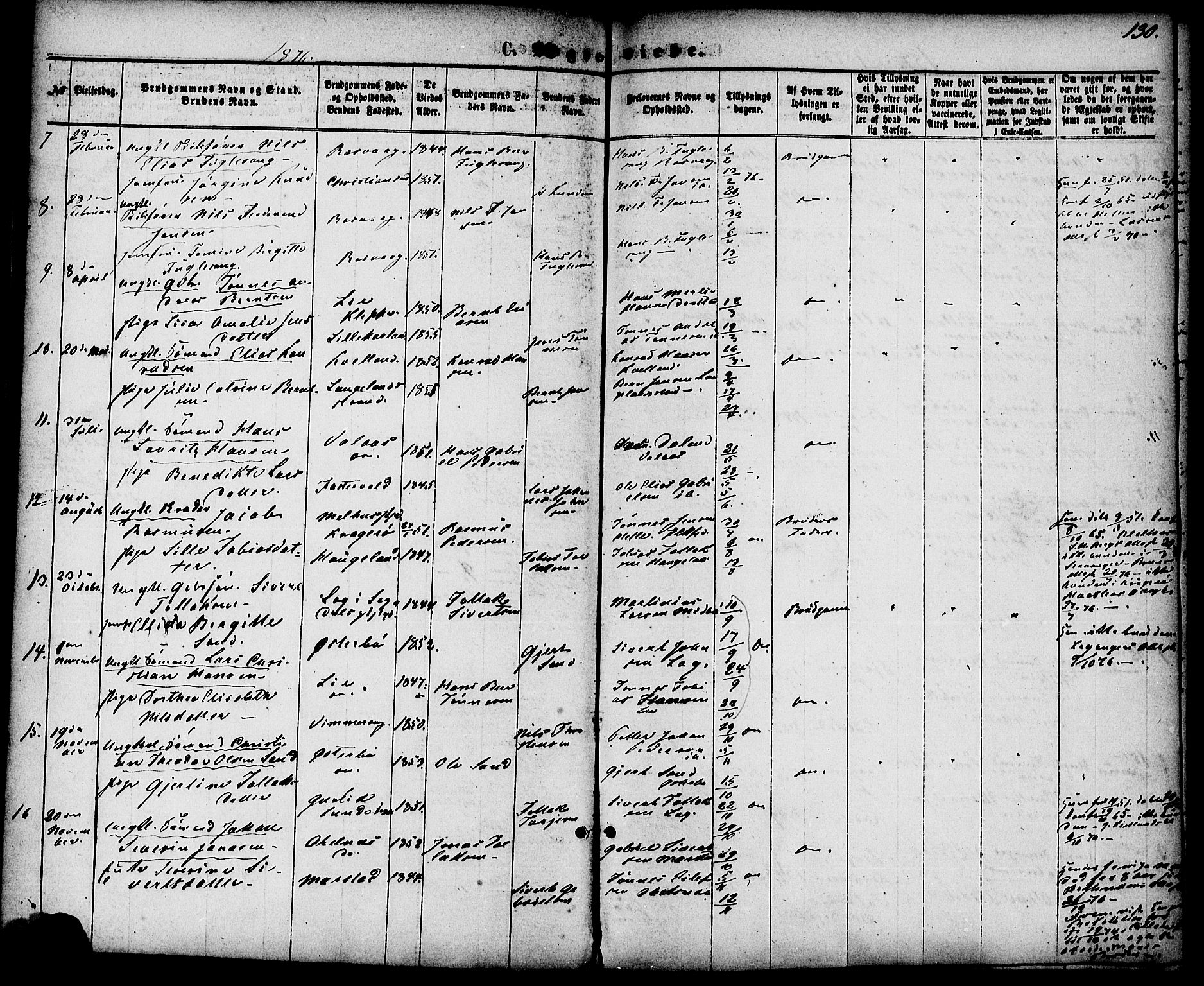 Flekkefjord sokneprestkontor, AV/SAK-1111-0012/F/Fa/Fab/L0005: Parish register (official) no. A 5, 1870-1886, p. 130