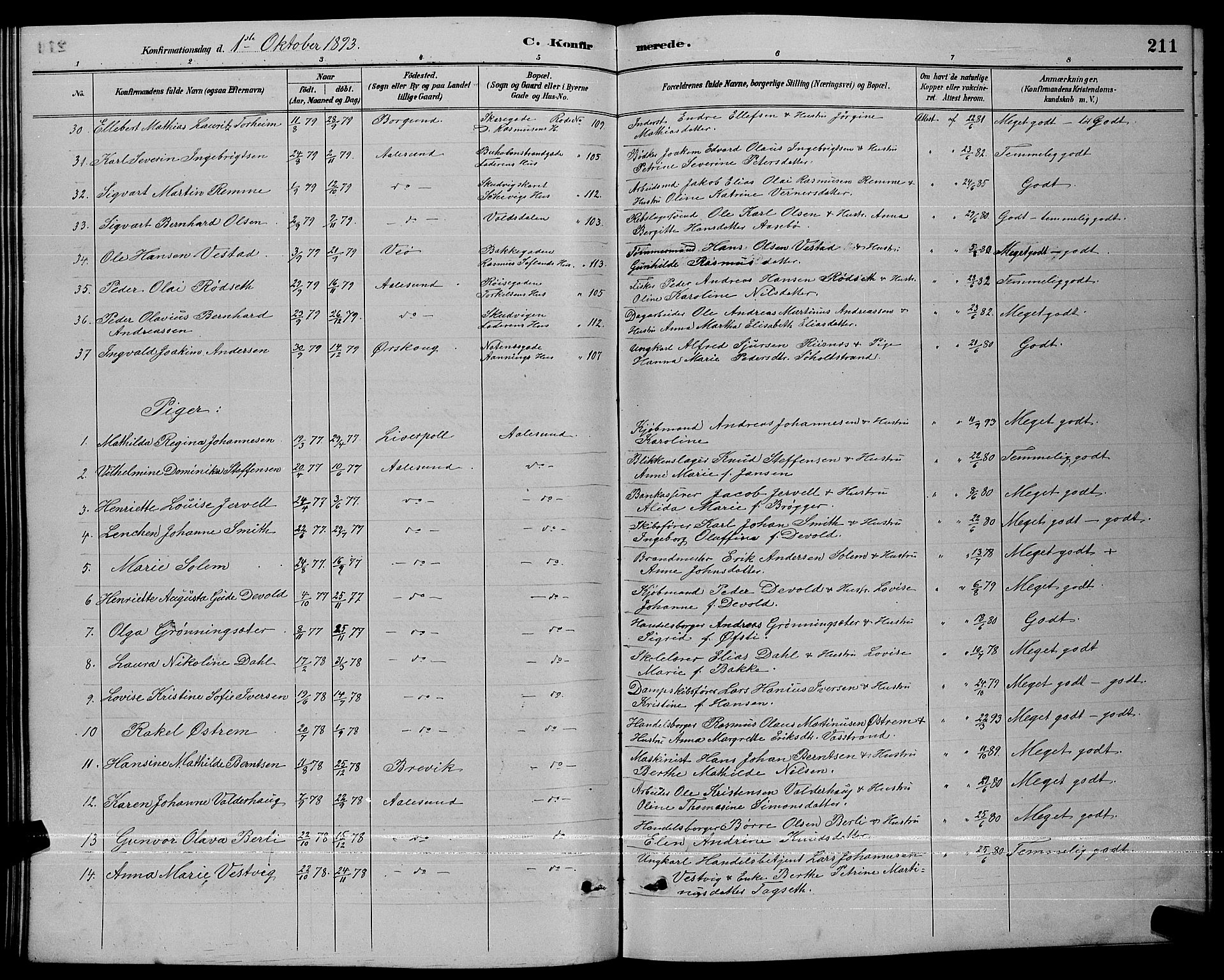 Ministerialprotokoller, klokkerbøker og fødselsregistre - Møre og Romsdal, AV/SAT-A-1454/529/L0467: Parish register (copy) no. 529C04, 1889-1897, p. 211