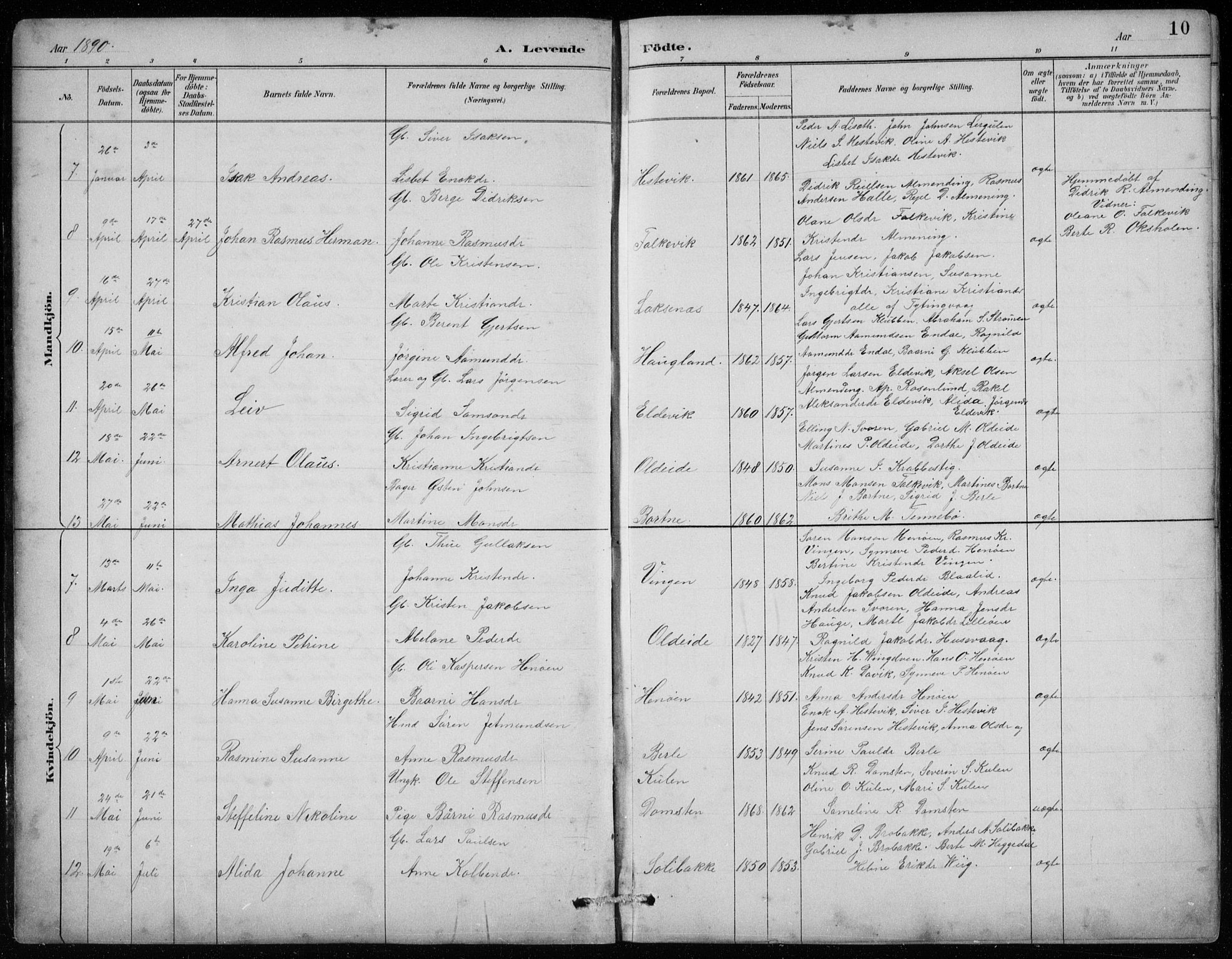 Davik sokneprestembete, AV/SAB-A-79701/H/Hab/Habc/L0002: Parish register (copy) no. C 2, 1889-1906, p. 10