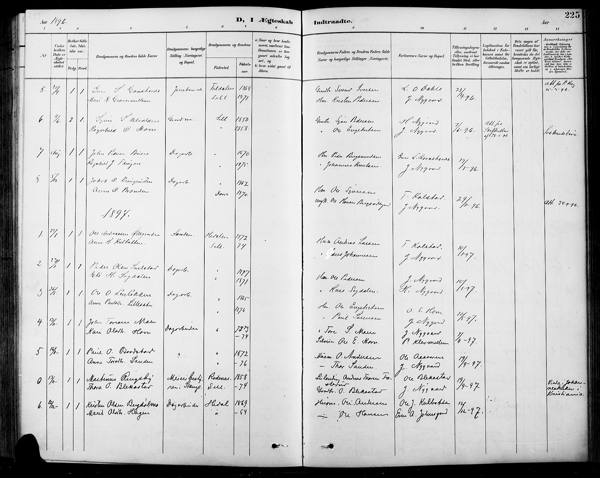 Sel prestekontor, SAH/PREST-074/H/Ha/Hab/L0001: Parish register (copy) no. 1, 1894-1923, p. 225