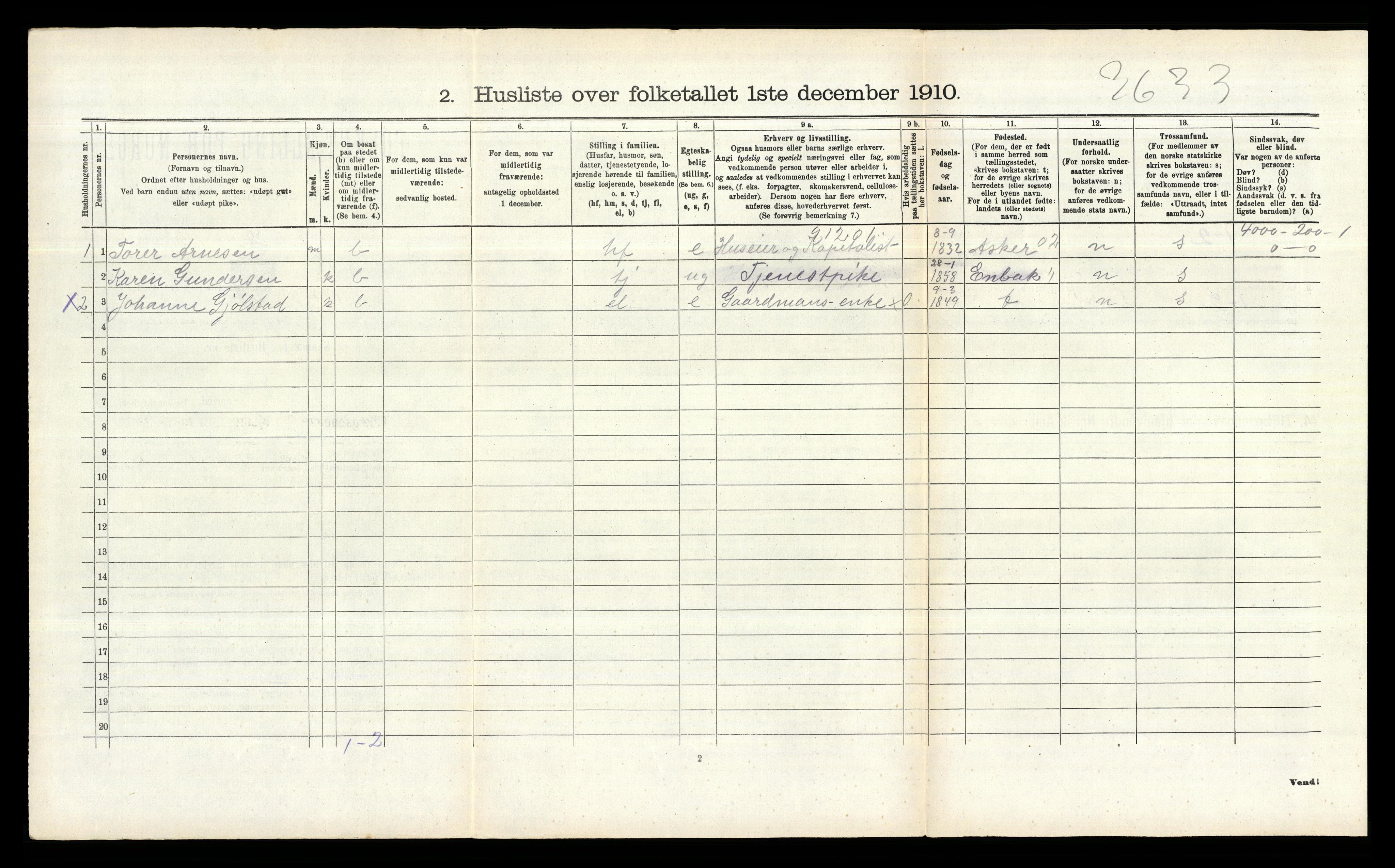 RA, 1910 census for Vestby, 1910, p. 902