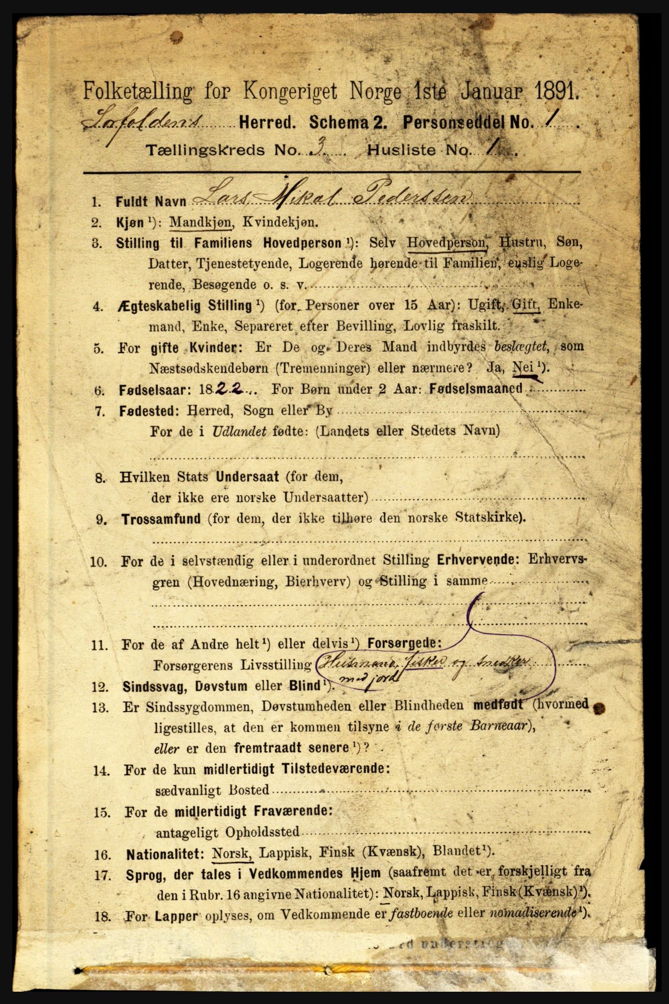 RA, 1891 census for 1845 Sørfold, 1891, p. 455