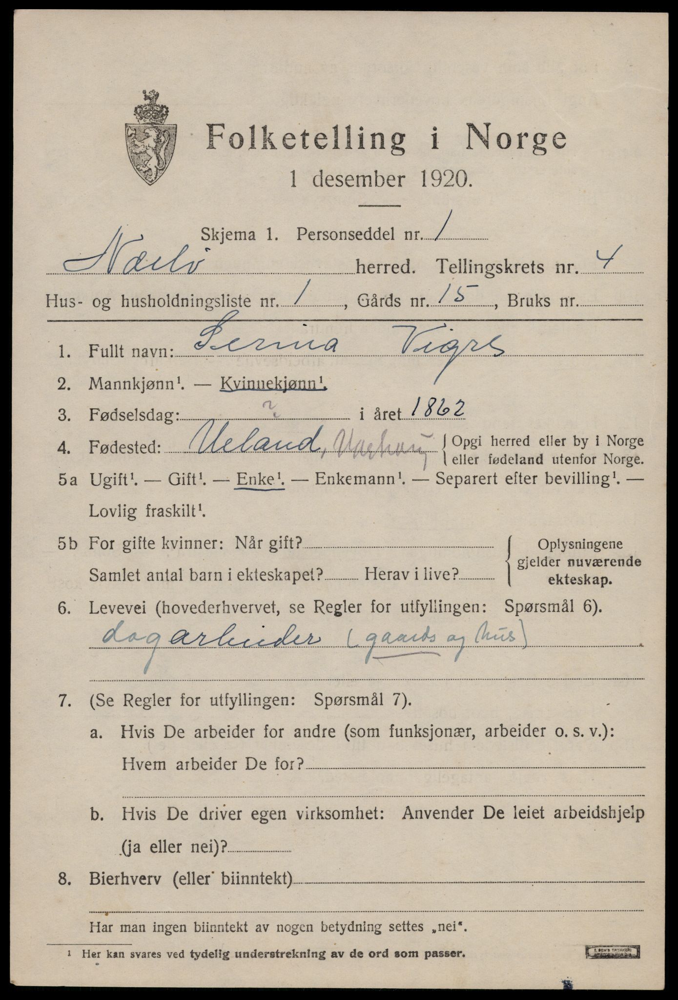 SAST, 1920 census for Nærbø, 1920, p. 2579