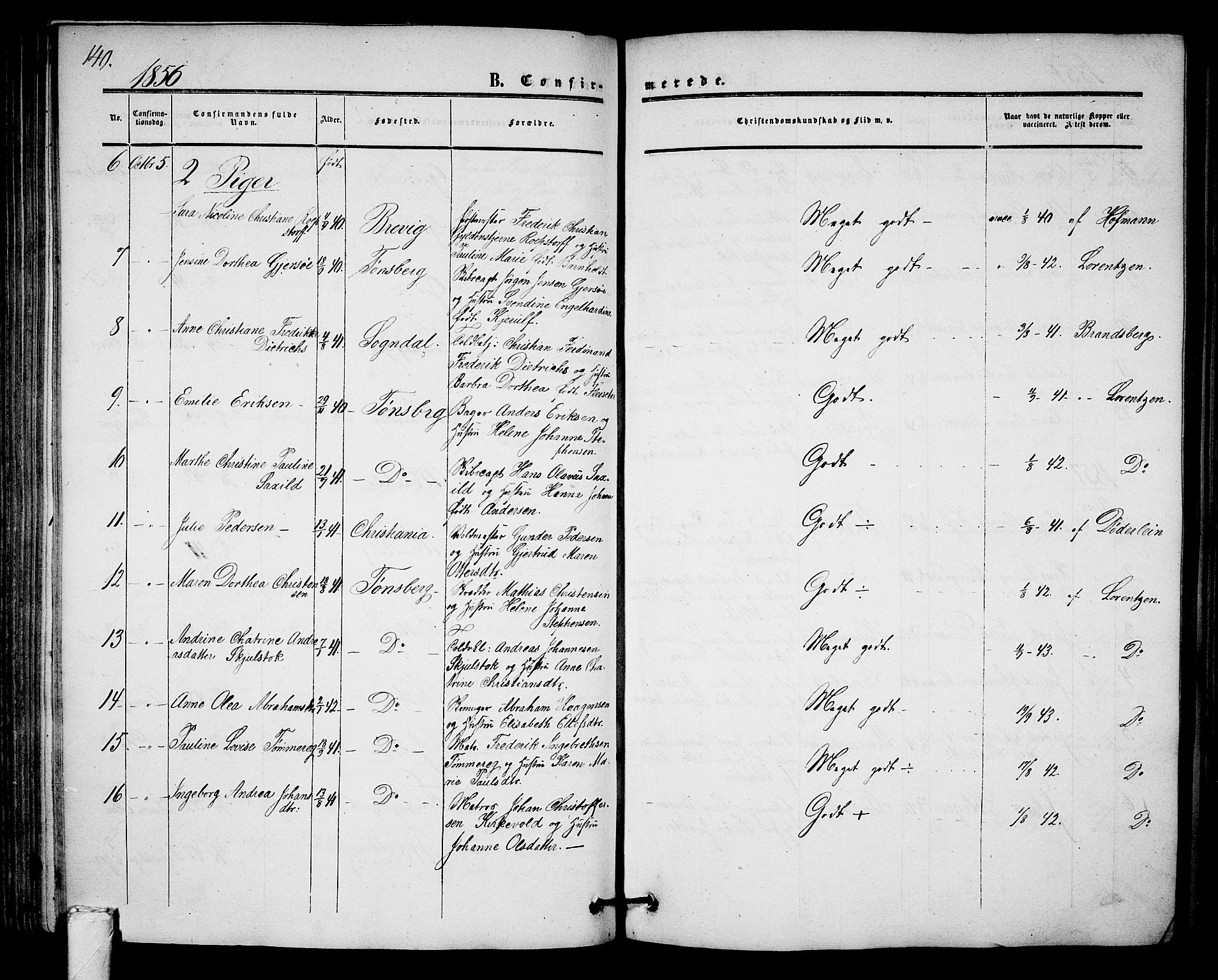 Tønsberg kirkebøker, AV/SAKO-A-330/G/Ga/L0003: Parish register (copy) no. 3, 1855-1864, p. 140