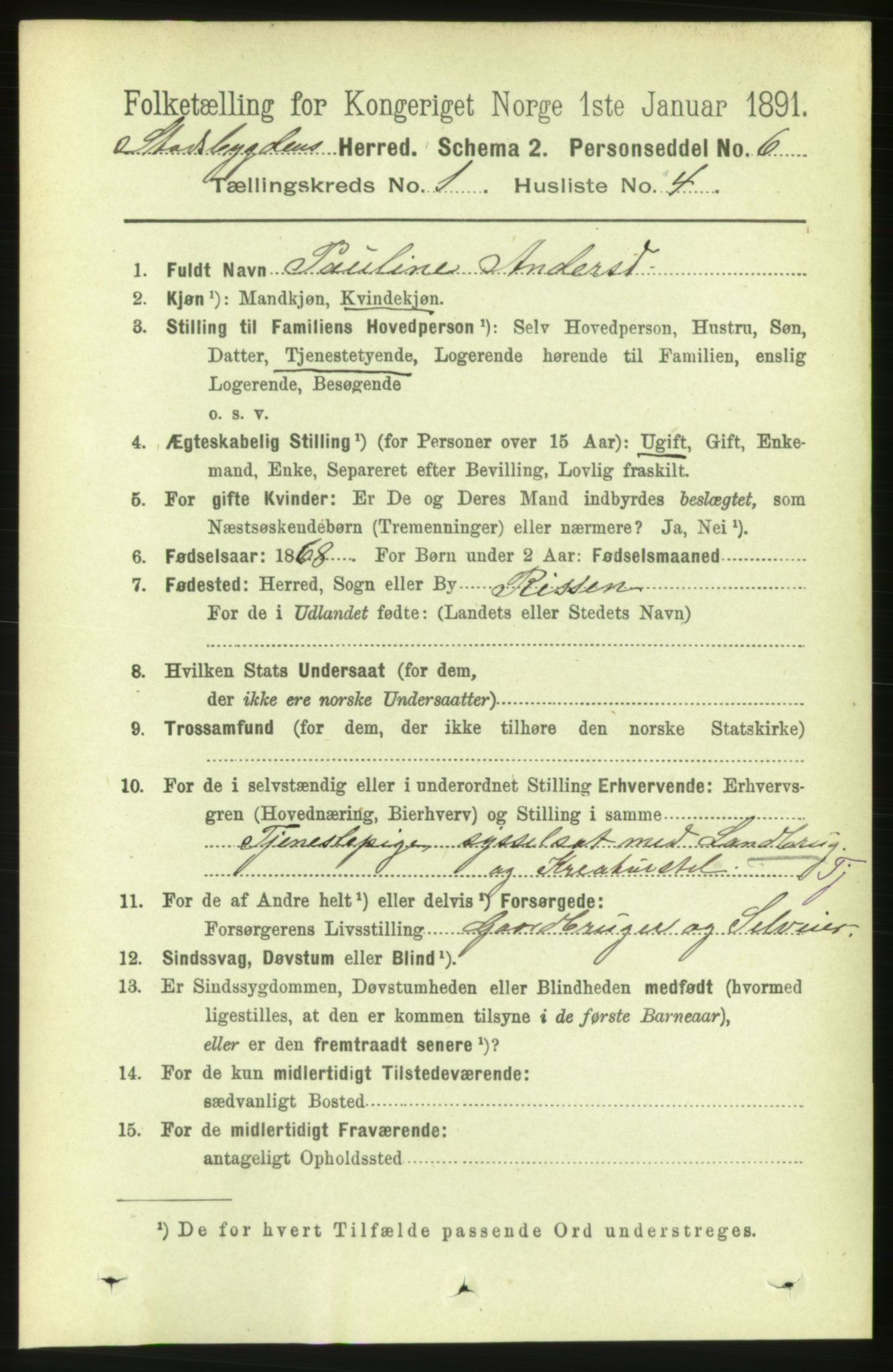 RA, 1891 census for 1625 Stadsbygd, 1891, p. 127