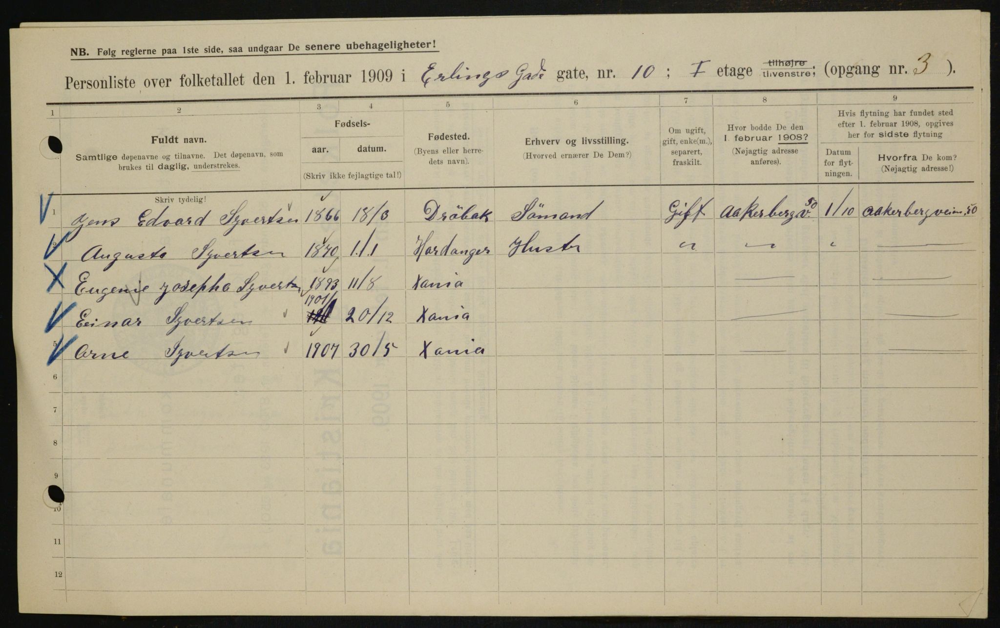 OBA, Municipal Census 1909 for Kristiania, 1909, p. 19860