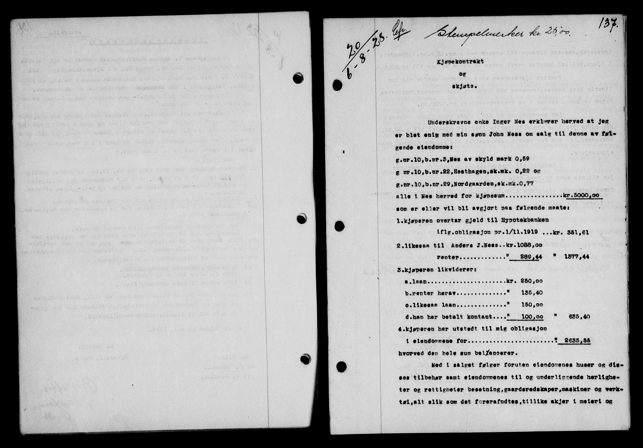 Fosen sorenskriveri, AV/SAT-A-1107/1/2/2C/L0067: Mortgage book no. 58, 1928-1929, p. 137, Deed date: 06.08.1928