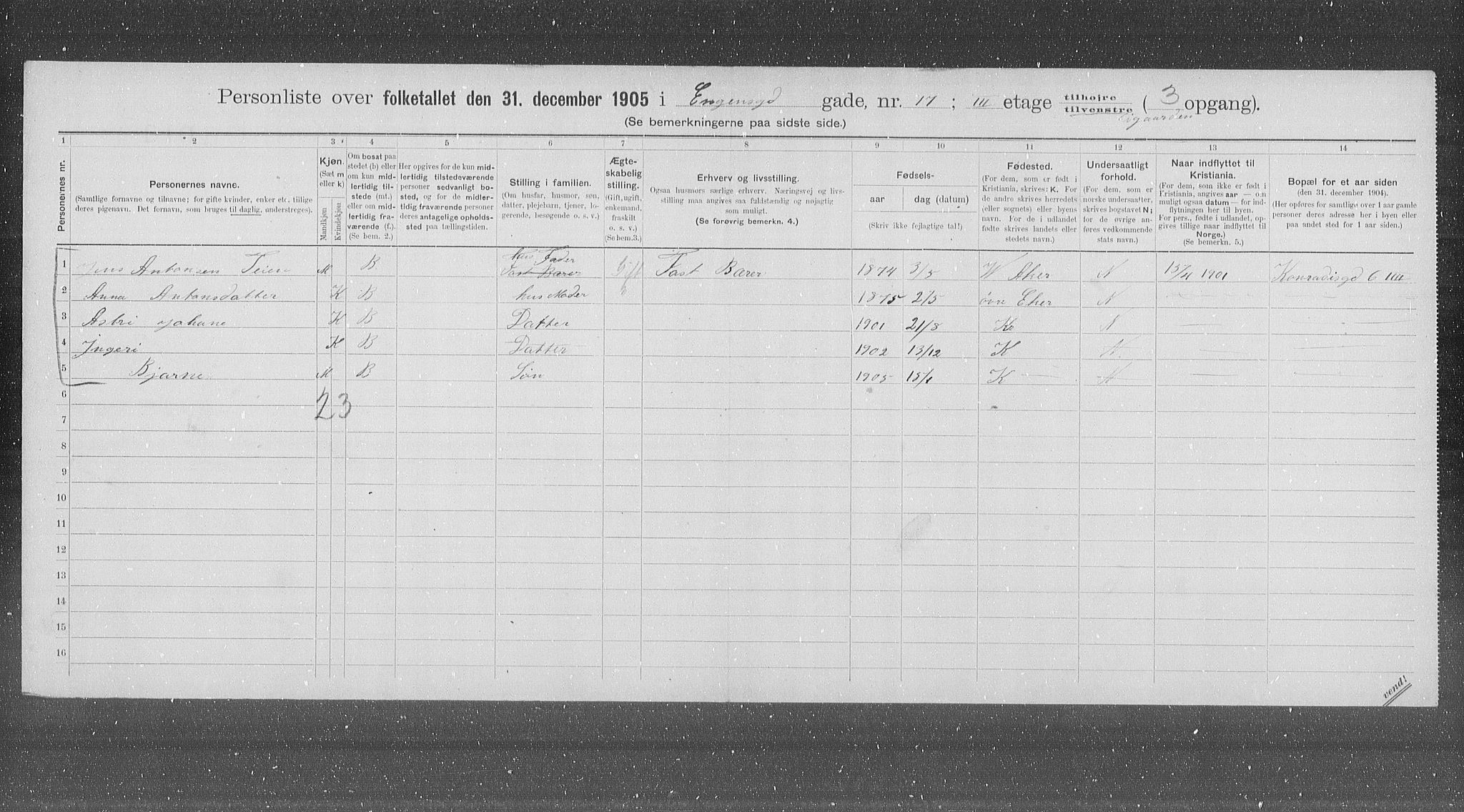 OBA, Municipal Census 1905 for Kristiania, 1905, p. 11090