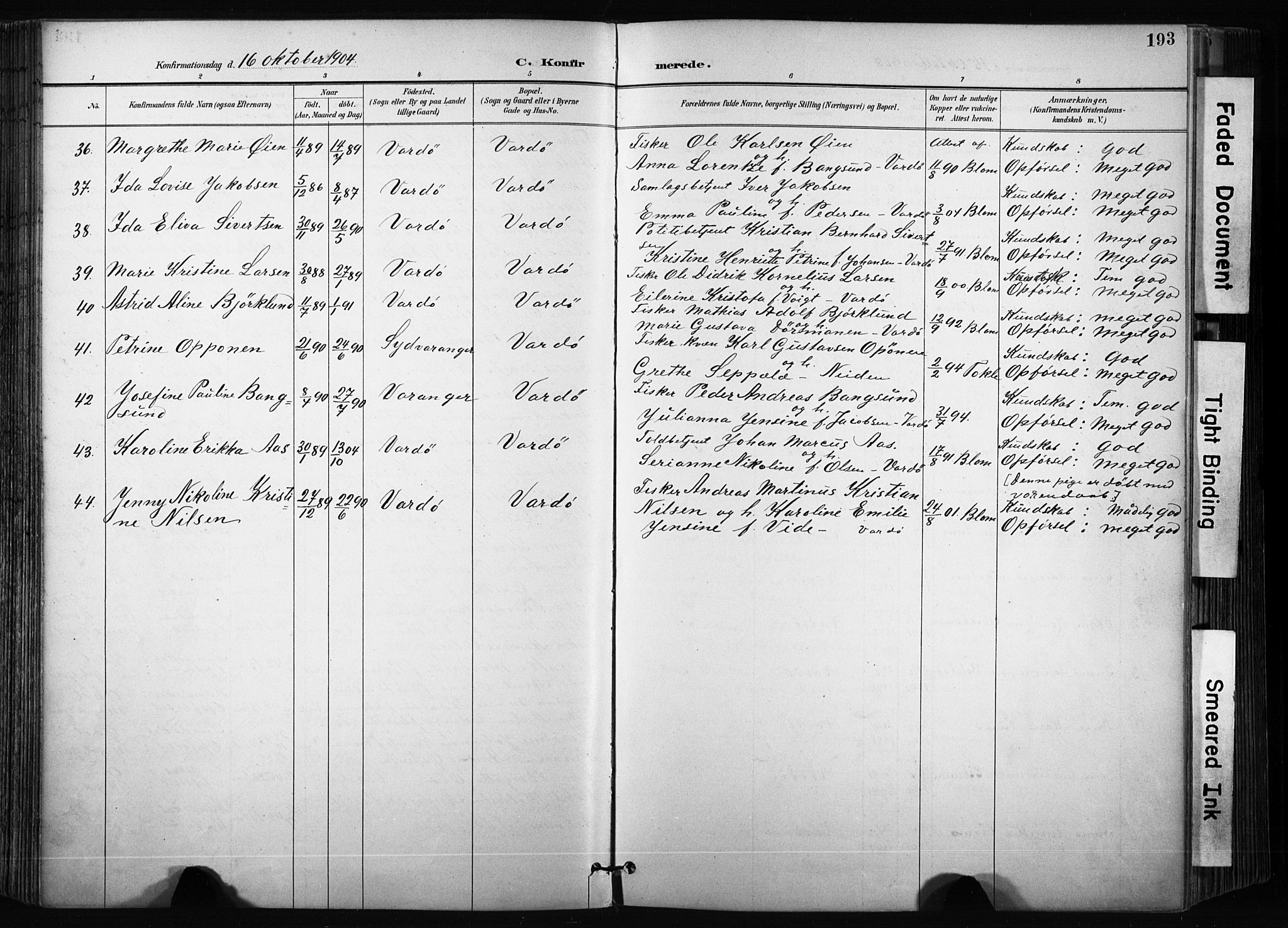 Vardø sokneprestkontor, SATØ/S-1332/H/Ha/L0010kirke: Parish register (official) no. 10, 1895-1907, p. 193
