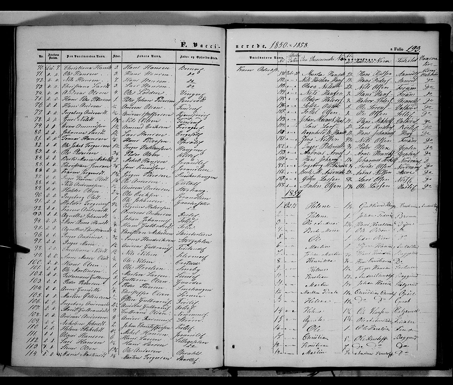 Land prestekontor, SAH/PREST-120/H/Ha/Haa/L0010: Parish register (official) no. 10, 1847-1859, p. 193