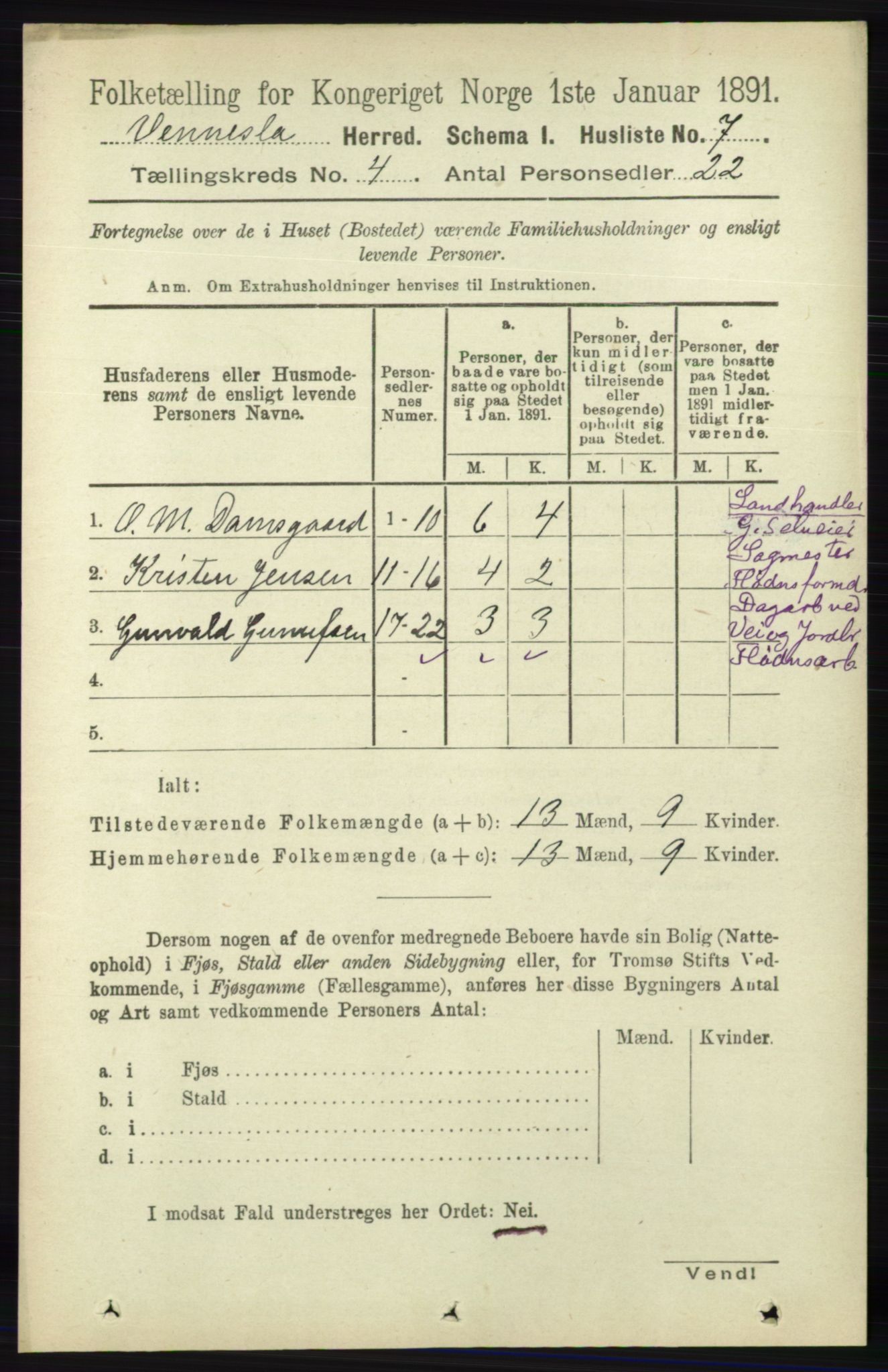 RA, 1891 census for 1014 Vennesla, 1891, p. 841