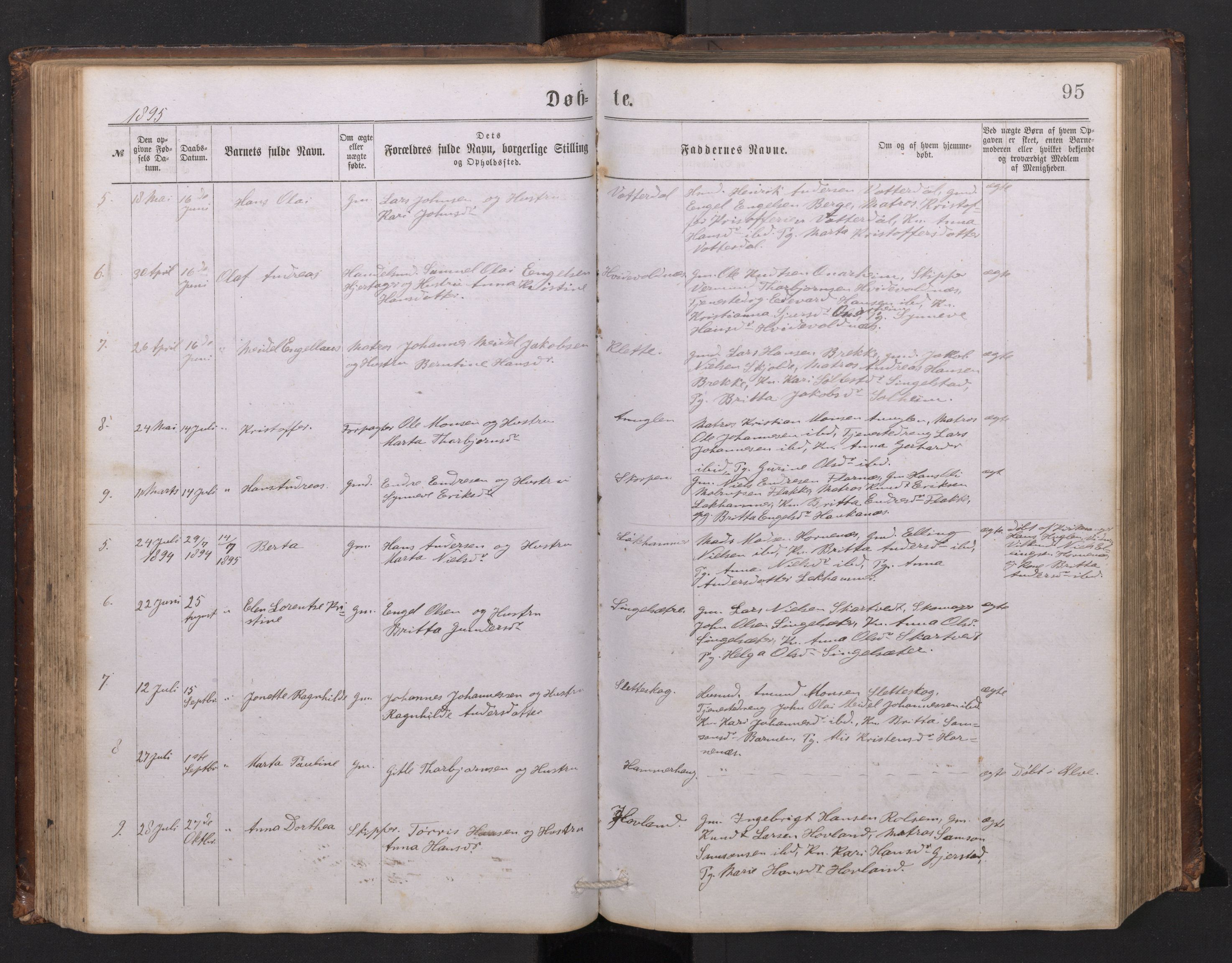 Tysnes sokneprestembete, AV/SAB-A-78601/H/Hab: Parish register (copy) no. C 1, 1873-1895, p. 94b-95a