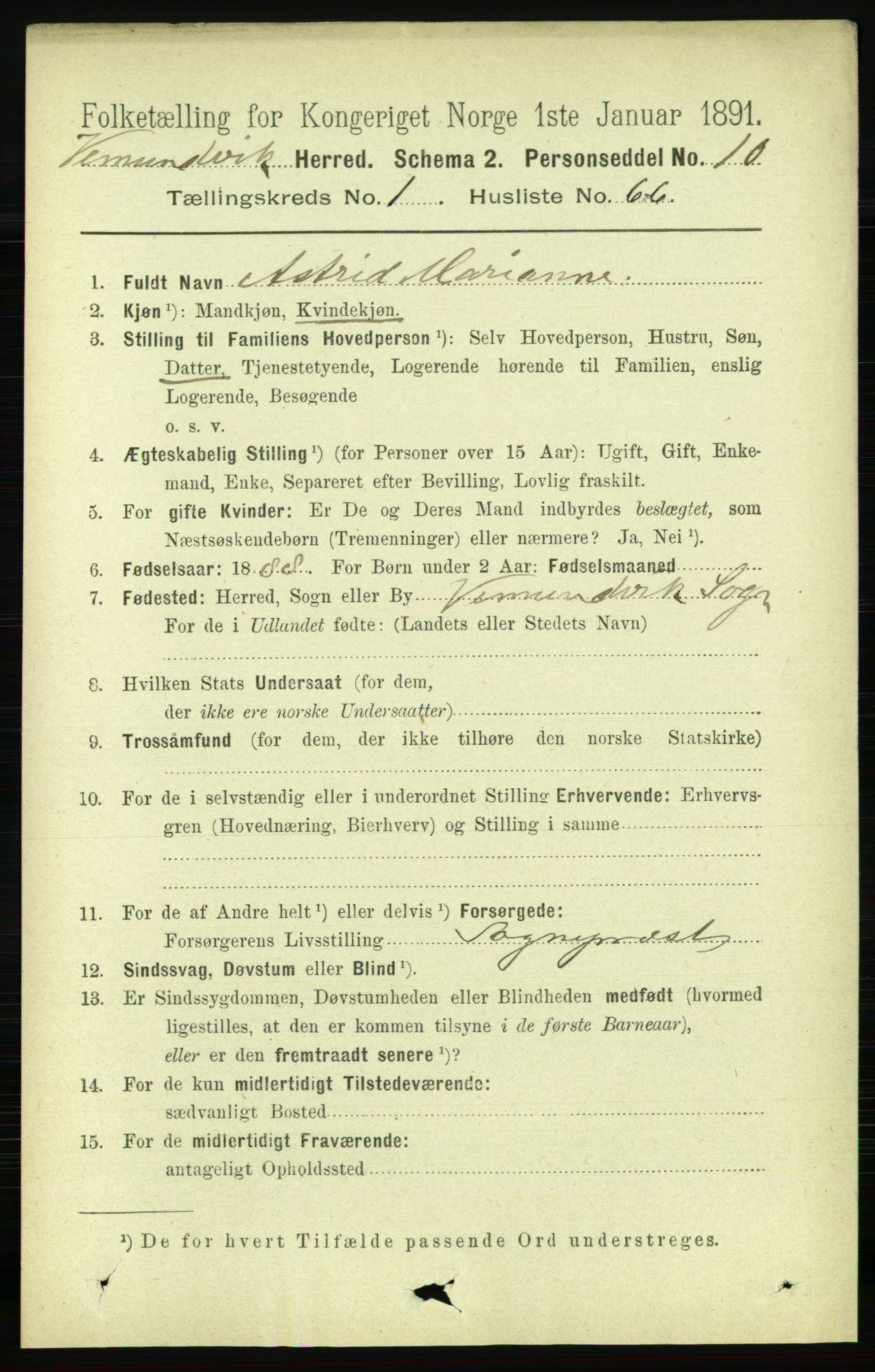 RA, 1891 census for 1745 Vemundvik, 1891, p. 499