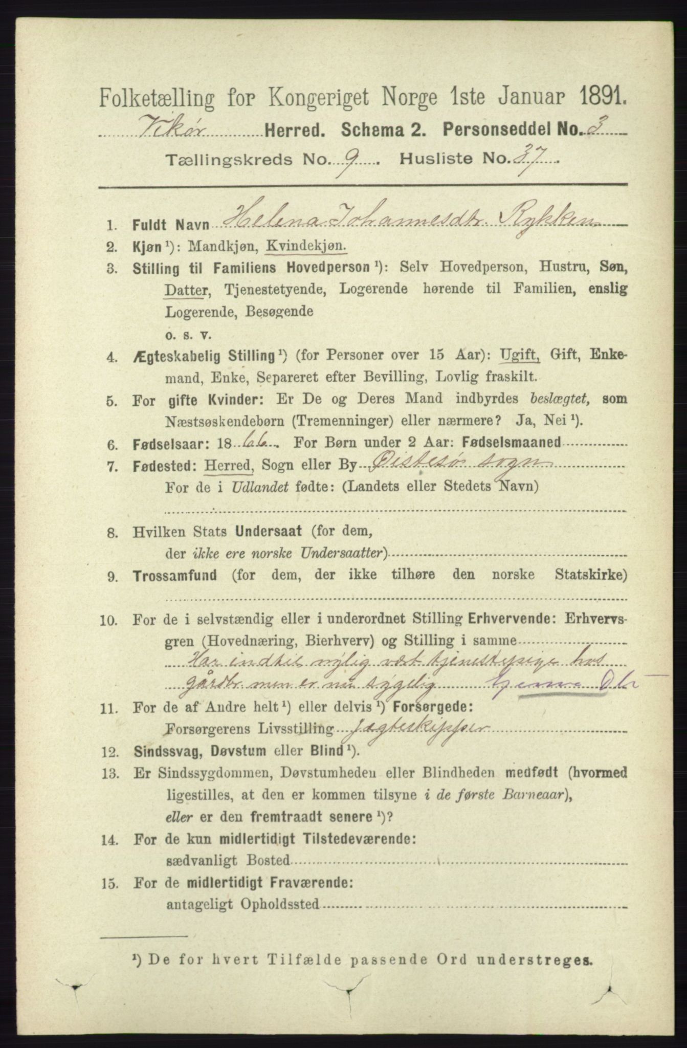 RA, 1891 census for 1238 Vikør, 1891, p. 2893