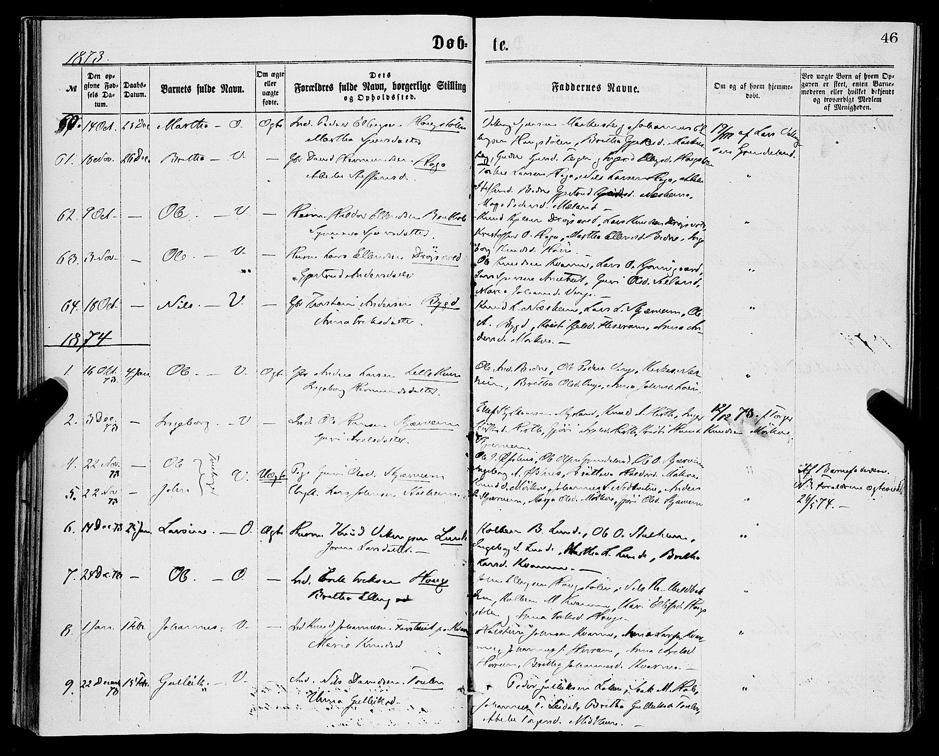 Vossestrand Sokneprestembete, SAB/A-79101/H/Haa: Parish register (official) no. A 1, 1866-1877, p. 46