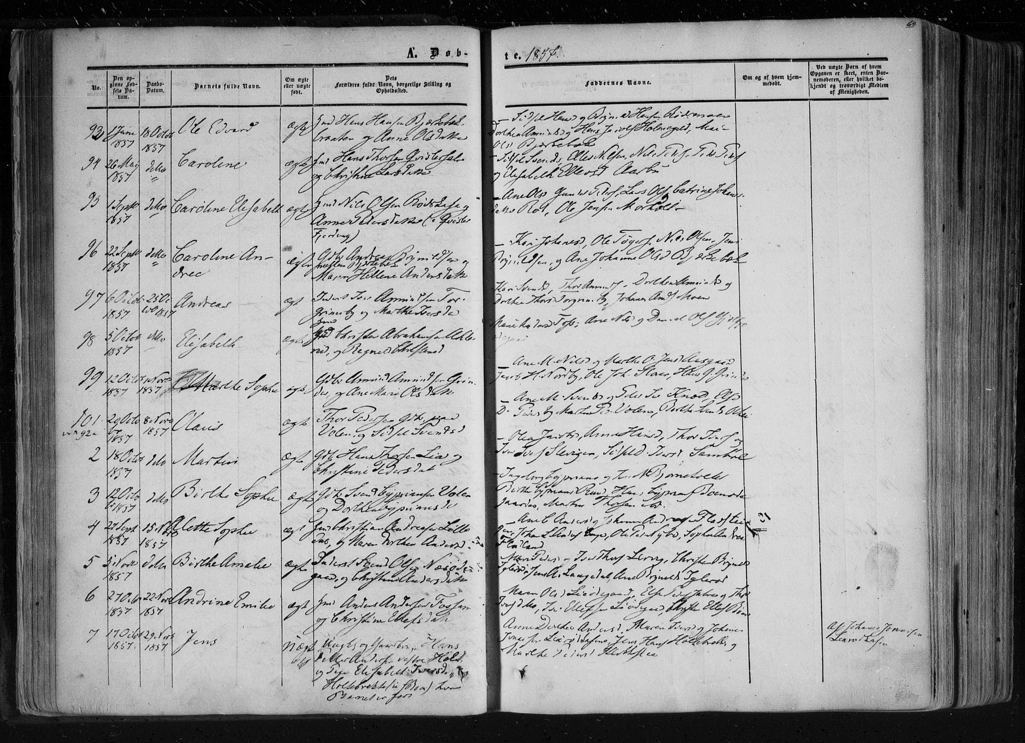 Aremark prestekontor Kirkebøker, AV/SAO-A-10899/F/Fc/L0003: Parish register (official) no. III 3, 1850-1865, p. 64