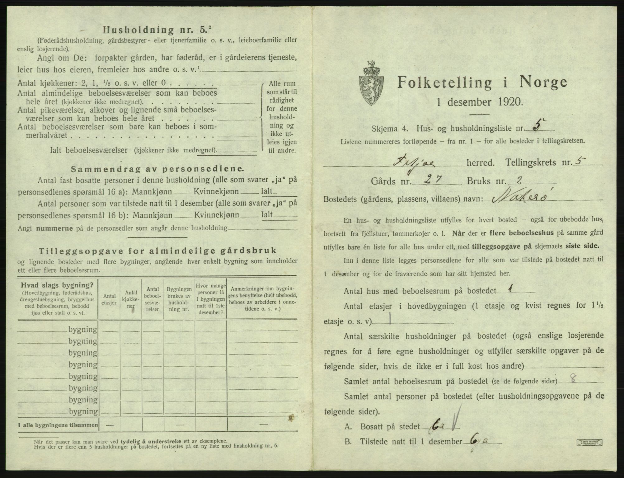 SAB, 1920 census for Fitjar, 1920, p. 322