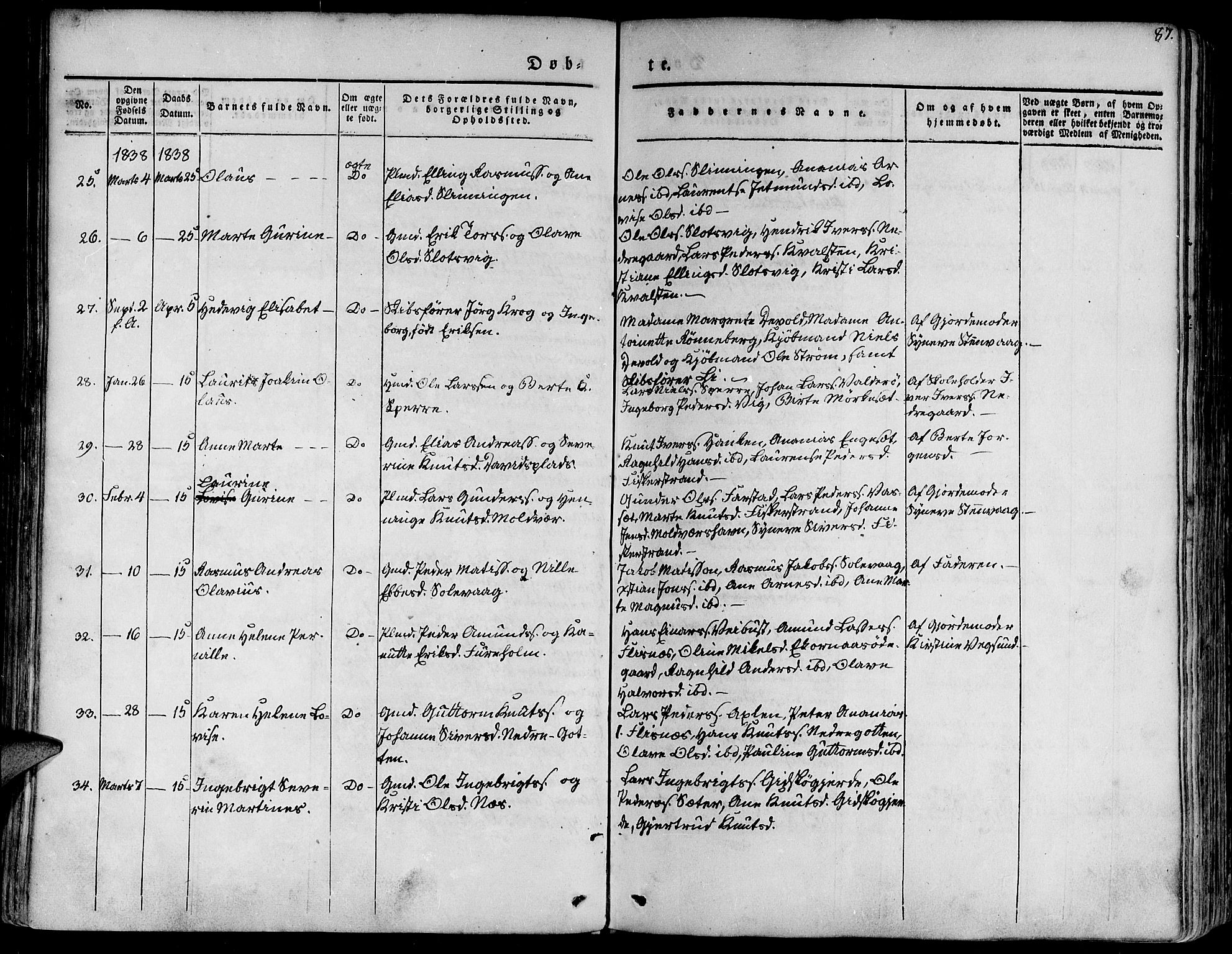 Ministerialprotokoller, klokkerbøker og fødselsregistre - Møre og Romsdal, AV/SAT-A-1454/528/L0395: Parish register (official) no. 528A06, 1828-1839, p. 87