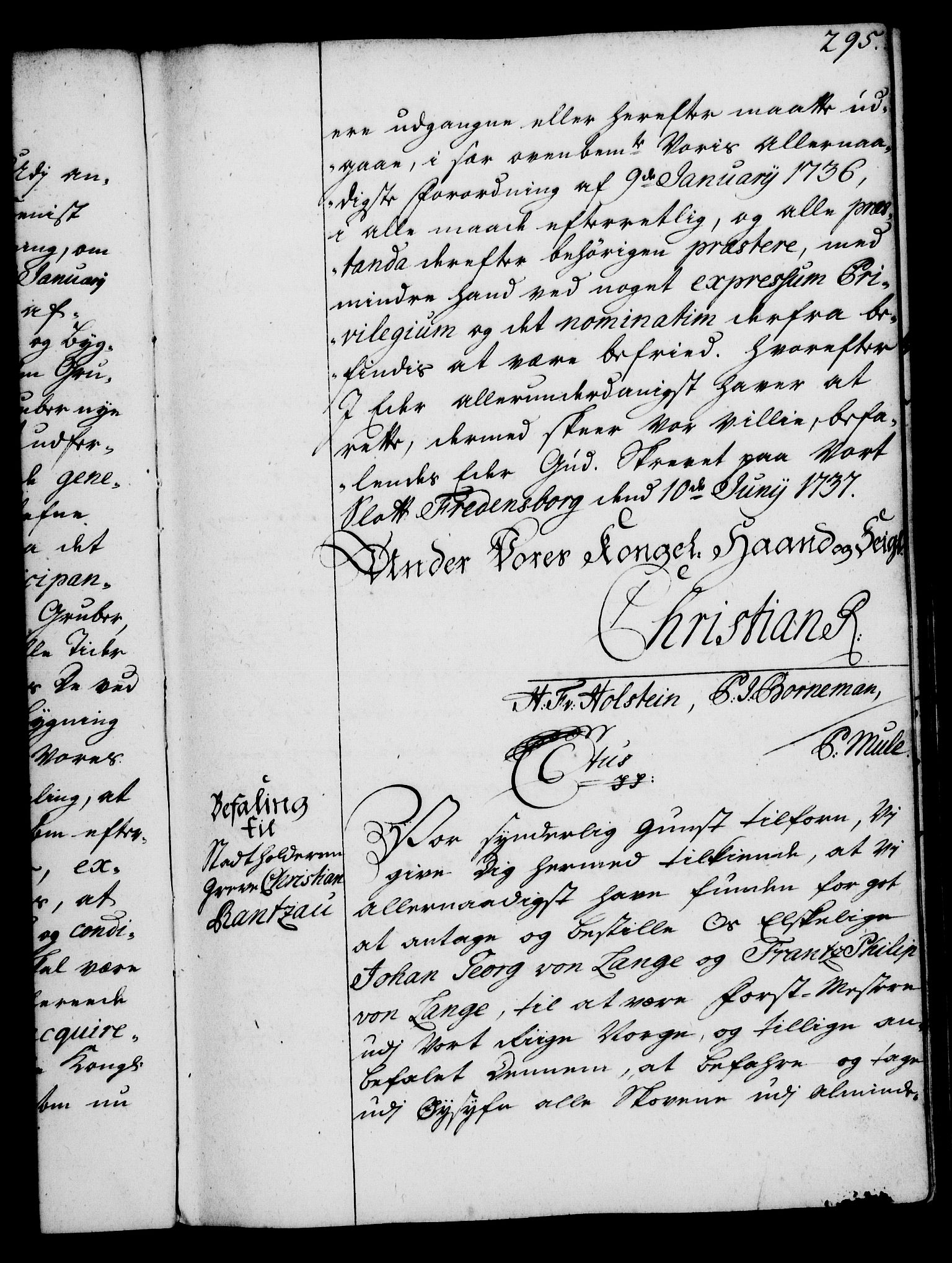 Rentekammeret, Kammerkanselliet, RA/EA-3111/G/Gg/Gga/L0004: Norsk ekspedisjonsprotokoll med register (merket RK 53.4), 1734-1741, p. 295