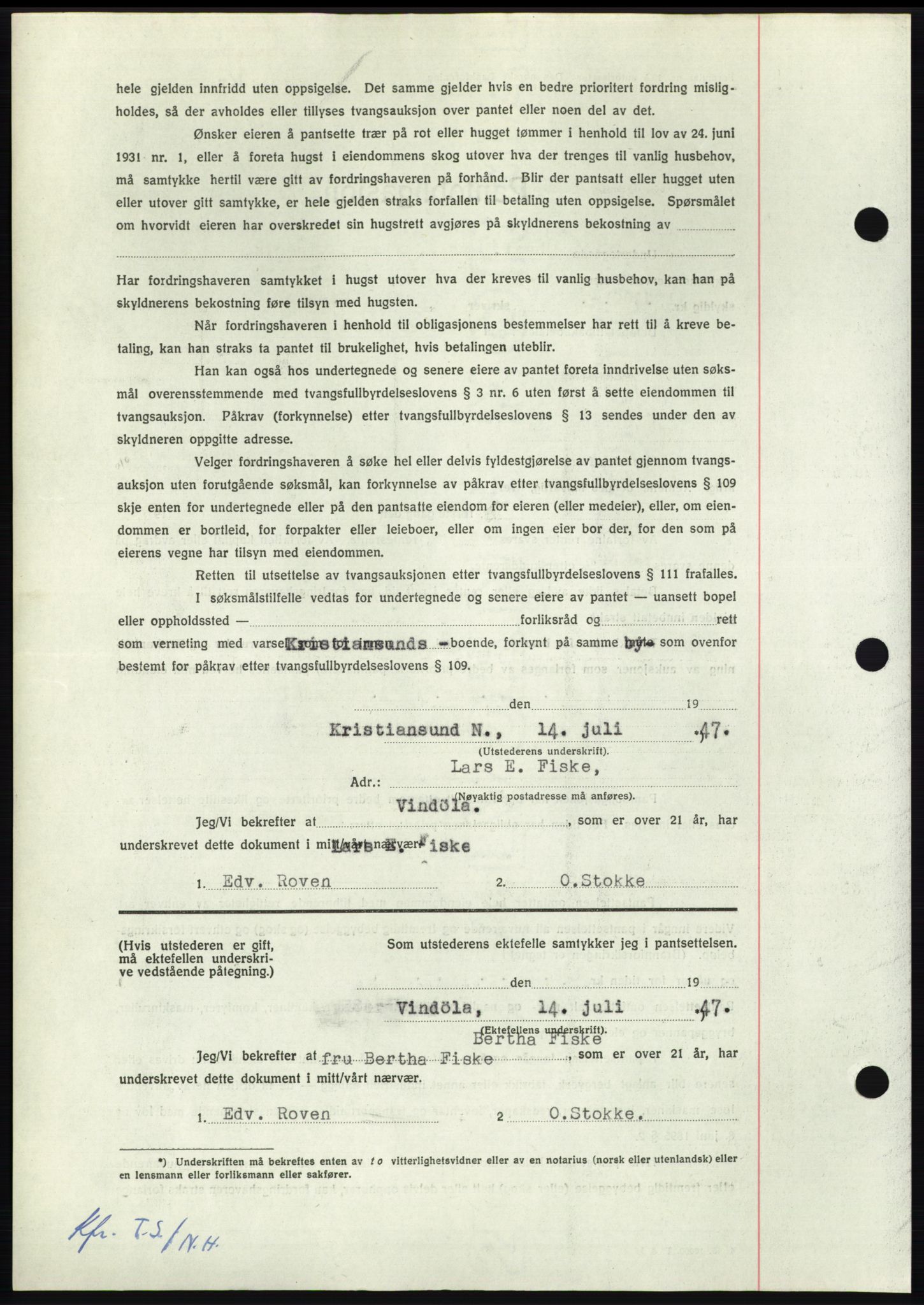 Nordmøre sorenskriveri, AV/SAT-A-4132/1/2/2Ca: Mortgage book no. B96, 1947-1947, Diary no: : 1626/1947