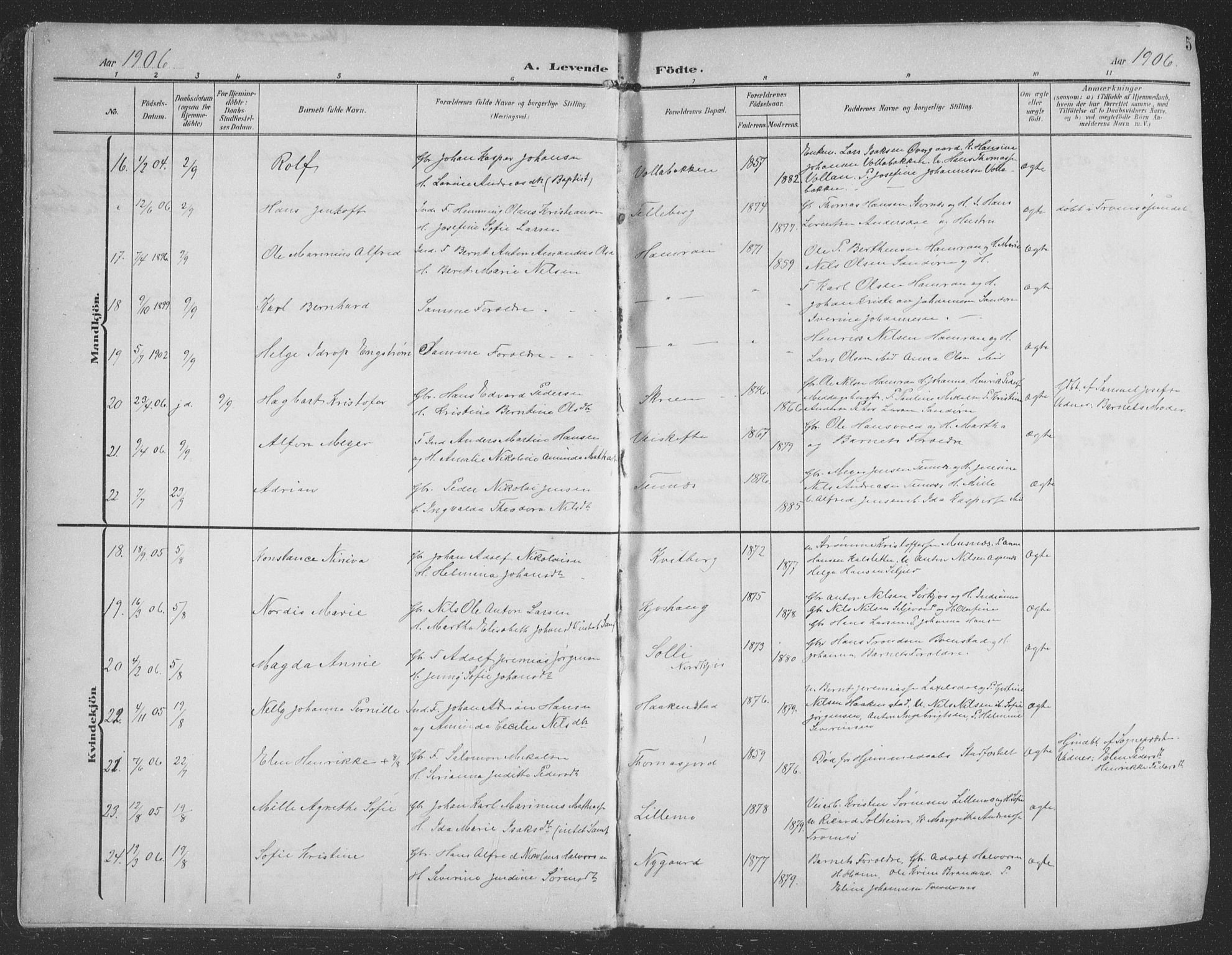 Balsfjord sokneprestembete, AV/SATØ-S-1303/G/Ga/L0009klokker: Parish register (copy) no. 9, 1906-1920, p. 5