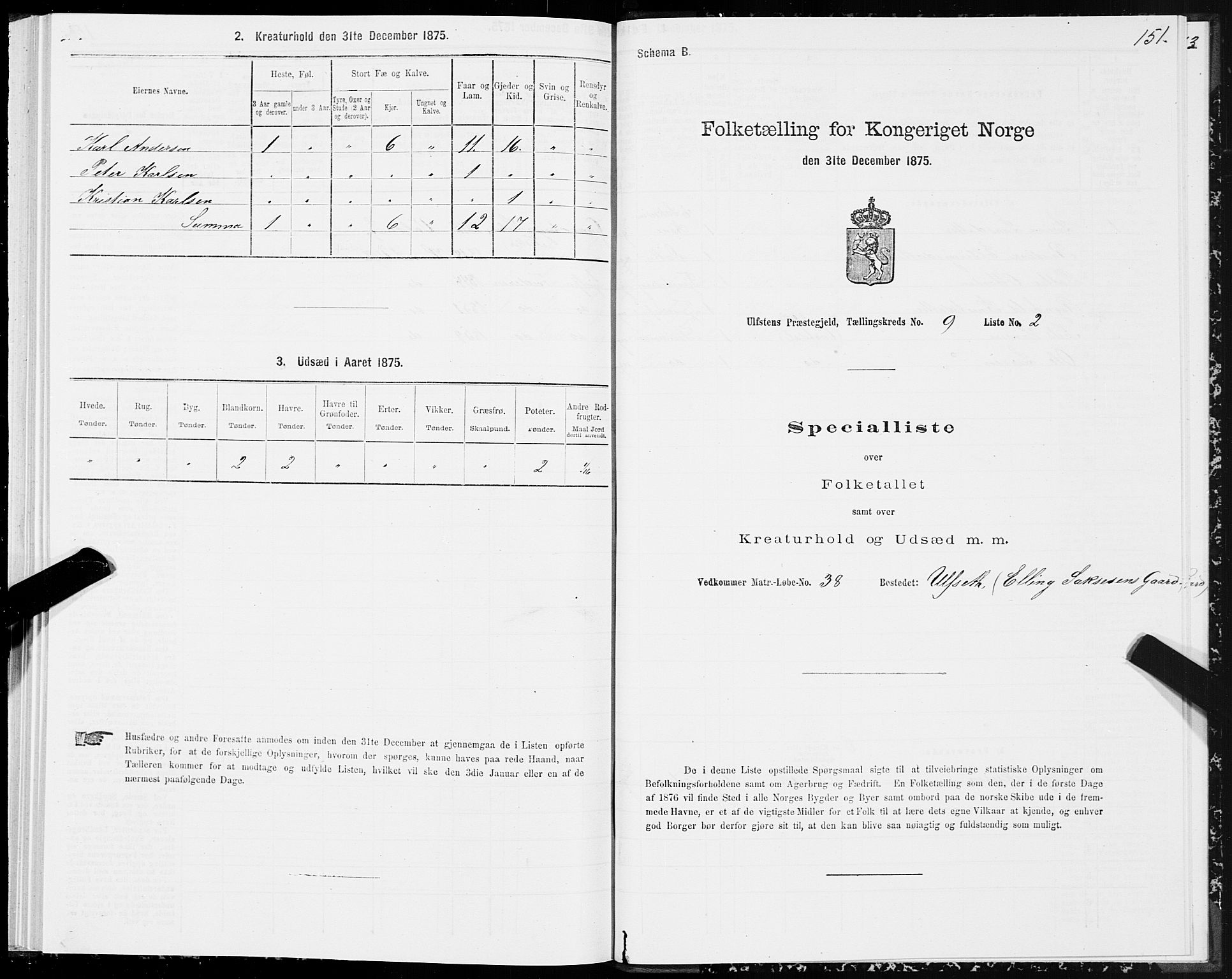 SAT, 1875 census for 1516P Ulstein, 1875, p. 3151