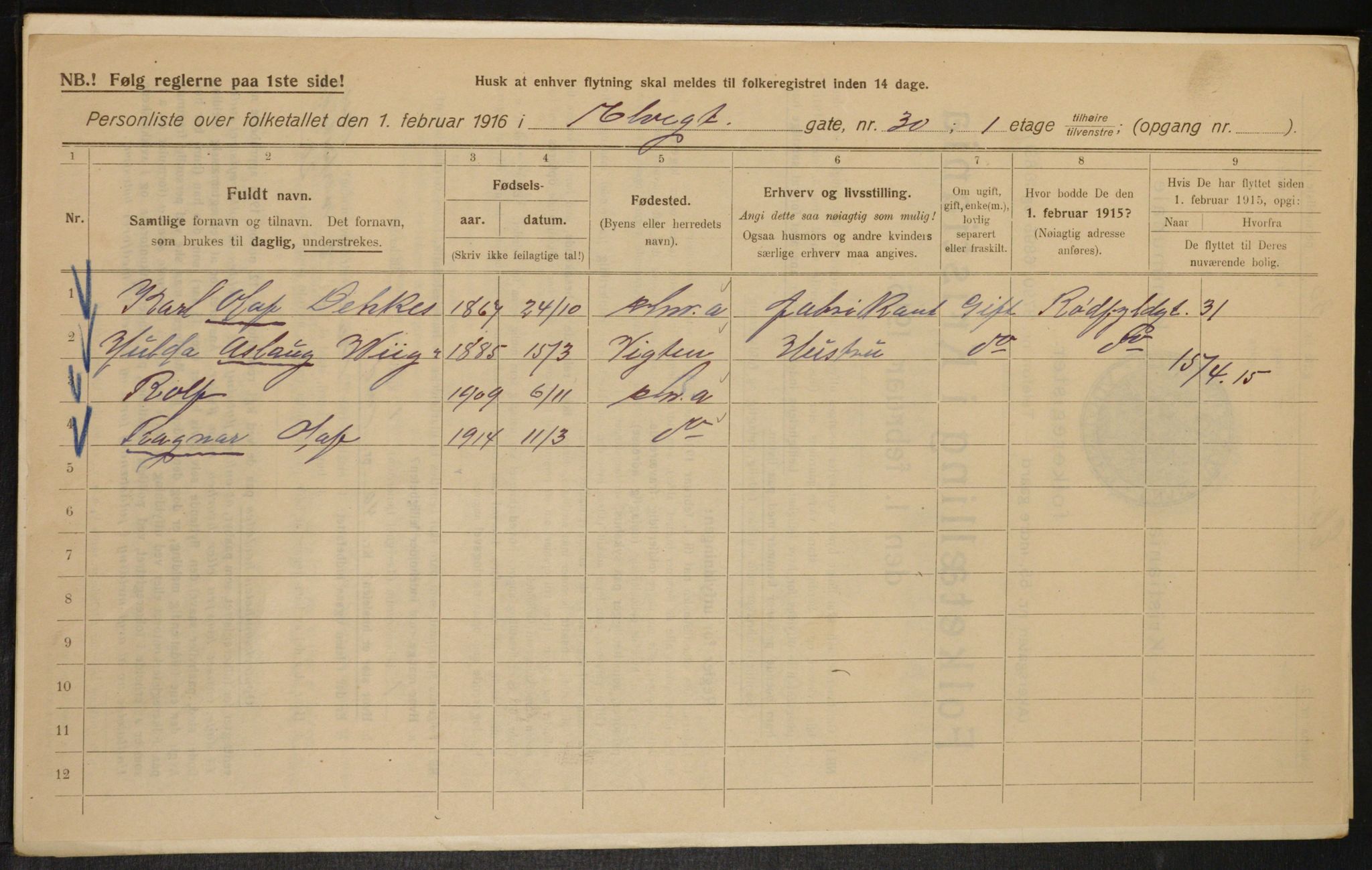 OBA, Municipal Census 1916 for Kristiania, 1916, p. 21317