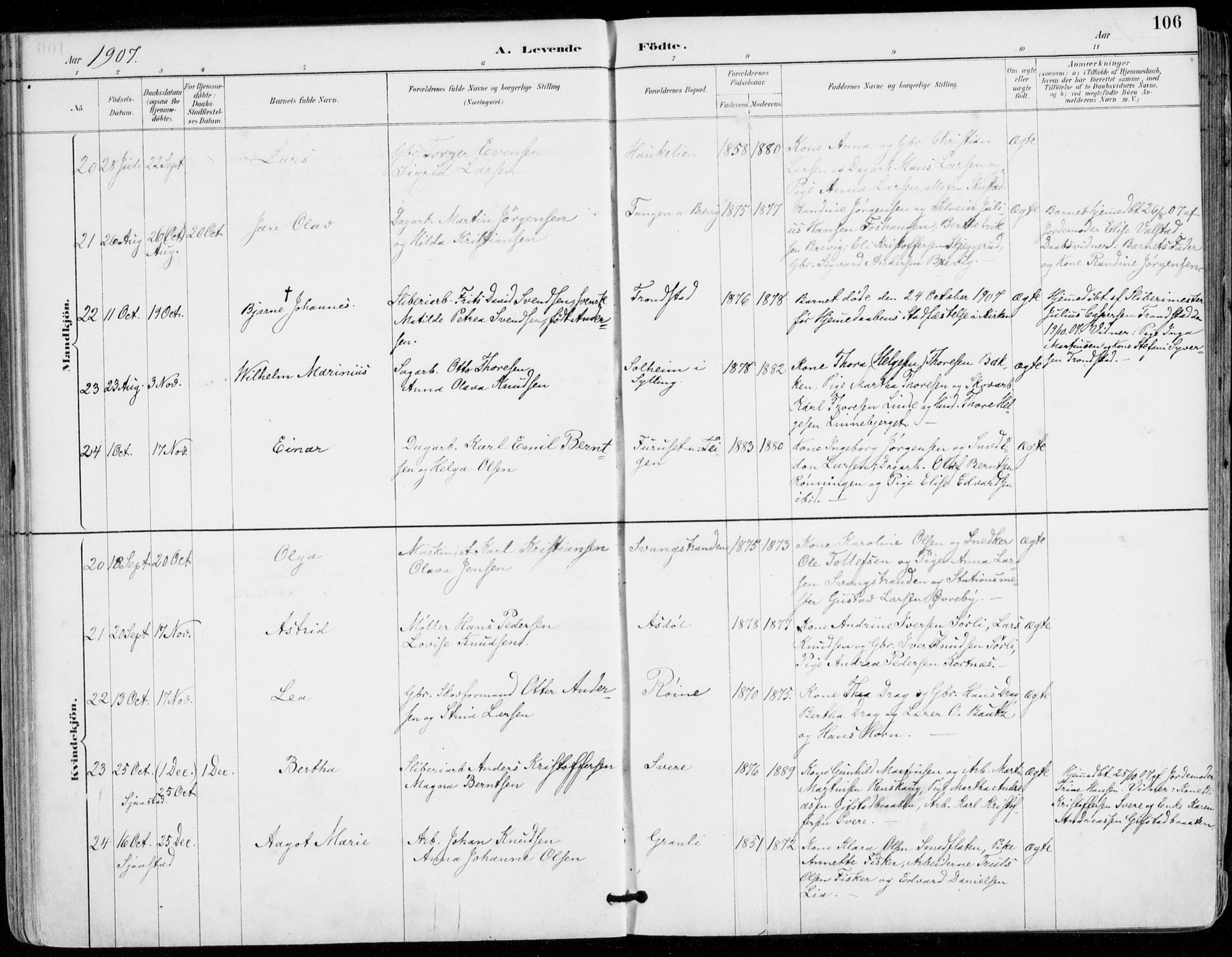 Sylling kirkebøker, AV/SAKO-A-247/F/Fa/L0001: Parish register (official) no. 1, 1883-1910, p. 106