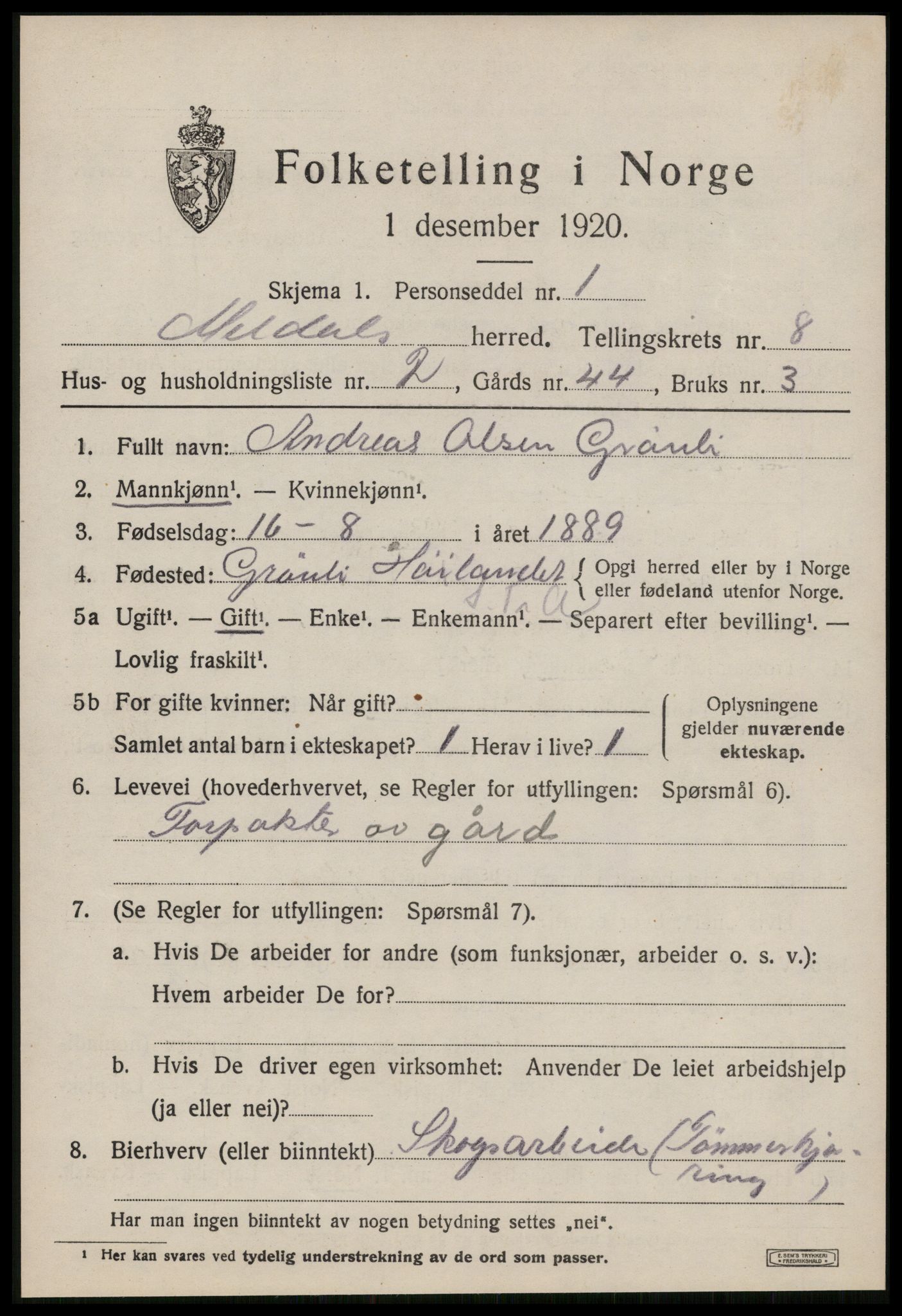 SAT, 1920 census for Meldal, 1920, p. 7415