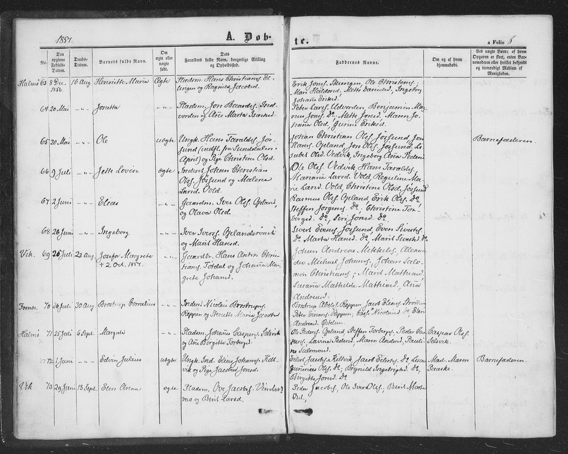 Ministerialprotokoller, klokkerbøker og fødselsregistre - Nord-Trøndelag, SAT/A-1458/773/L0615: Parish register (official) no. 773A06, 1857-1870, p. 8
