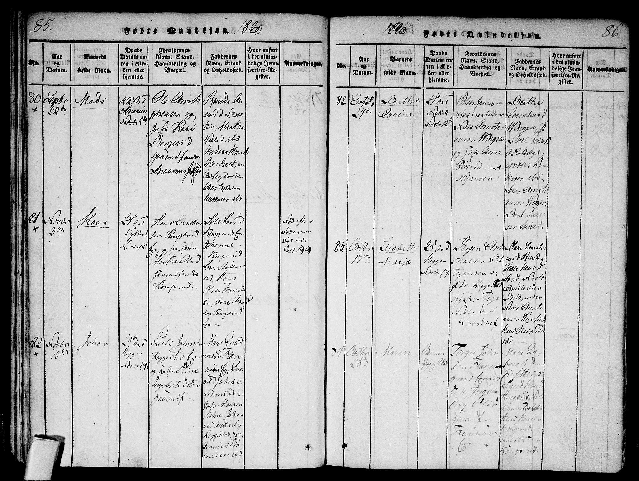 Modum kirkebøker, AV/SAKO-A-234/F/Fa/L0004: Parish register (official) no. 4, 1818-1824, p. 85-86