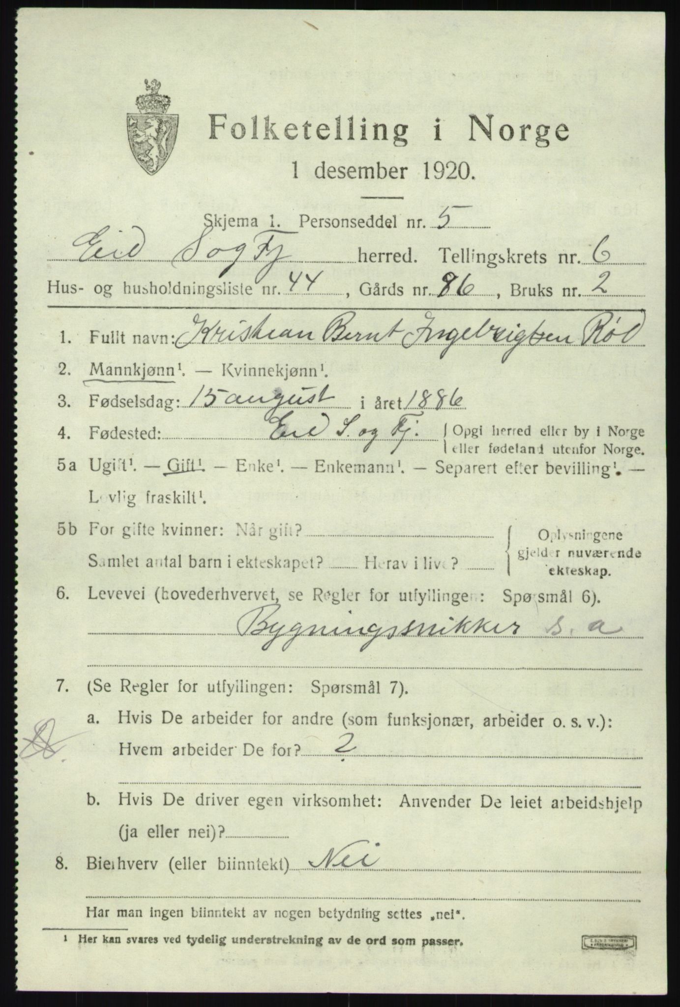 SAB, 1920 census for Eid, 1920, p. 3462