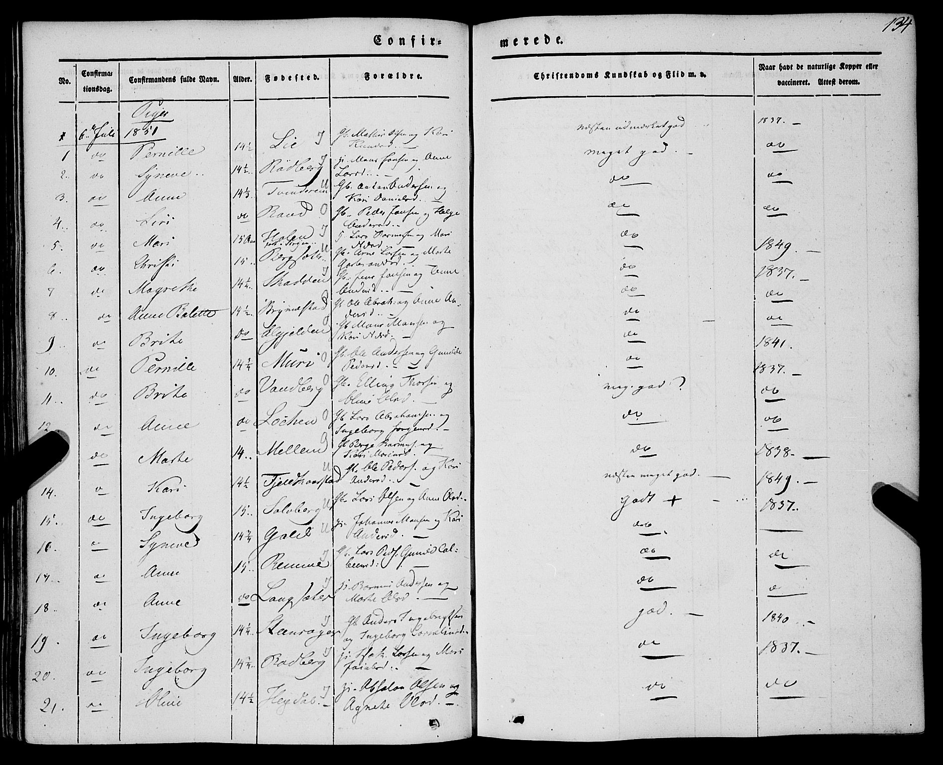 Innvik sokneprestembete, AV/SAB-A-80501: Parish register (official) no. A 5, 1847-1865, p. 134