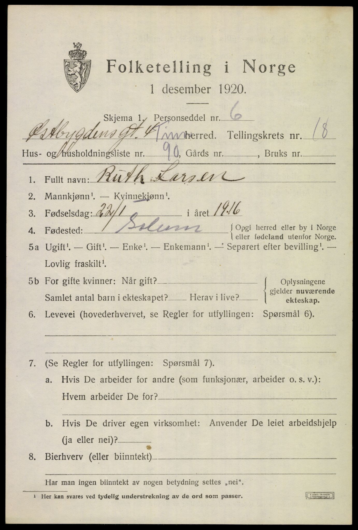 SAKO, 1920 census for Tinn, 1920, p. 26282