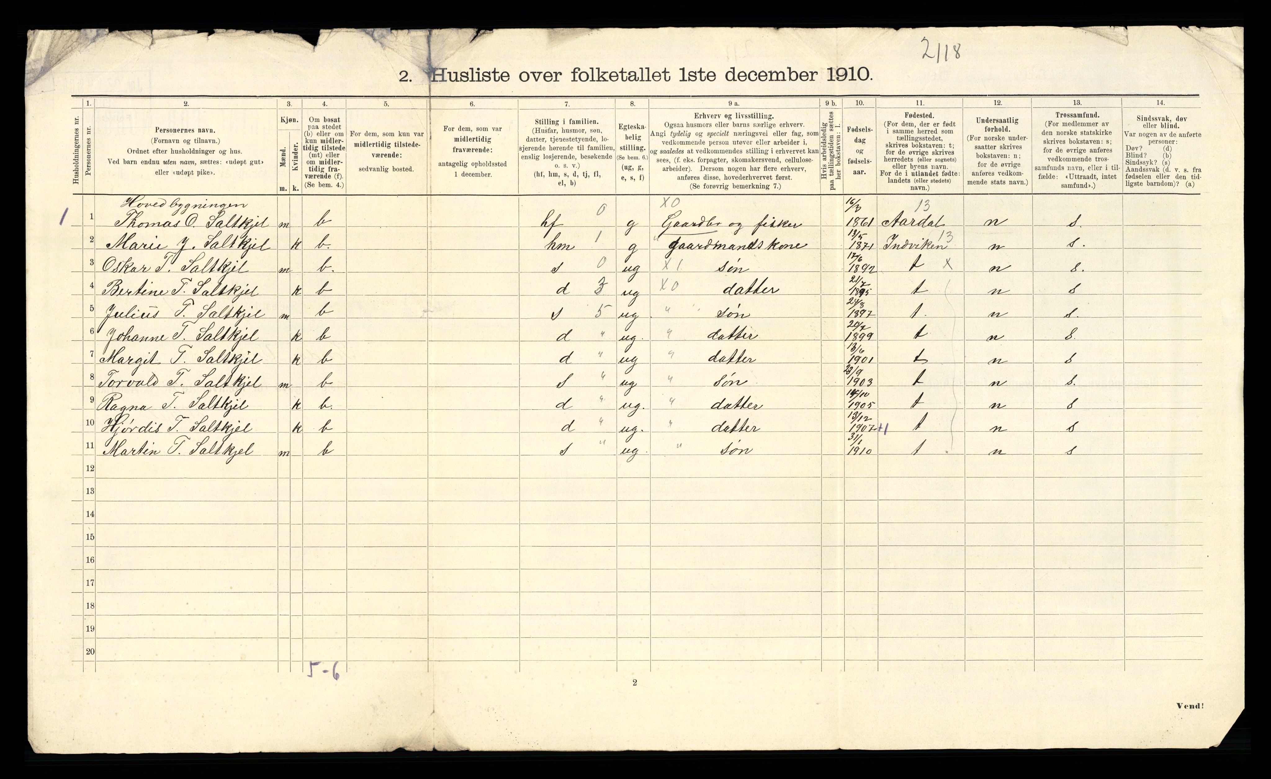 RA, 1910 census for Sør-Vågsøy, 1910, p. 21