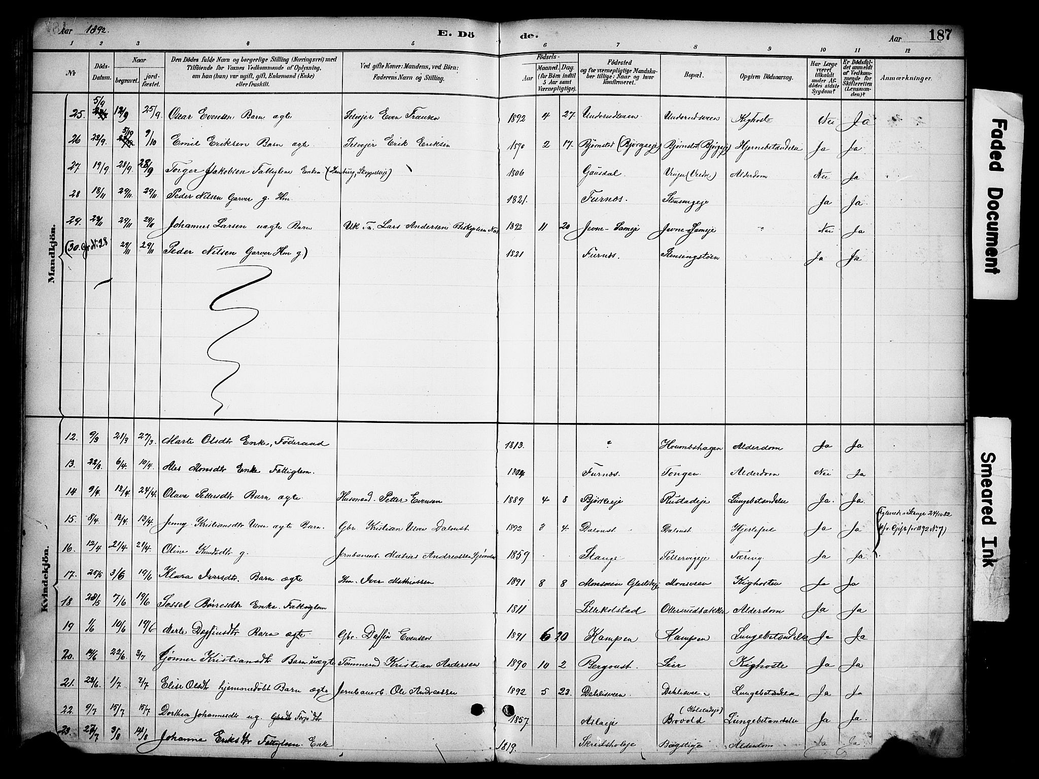 Ringsaker prestekontor, SAH/PREST-014/K/Ka/L0016: Parish register (official) no. 16, 1891-1904, p. 187